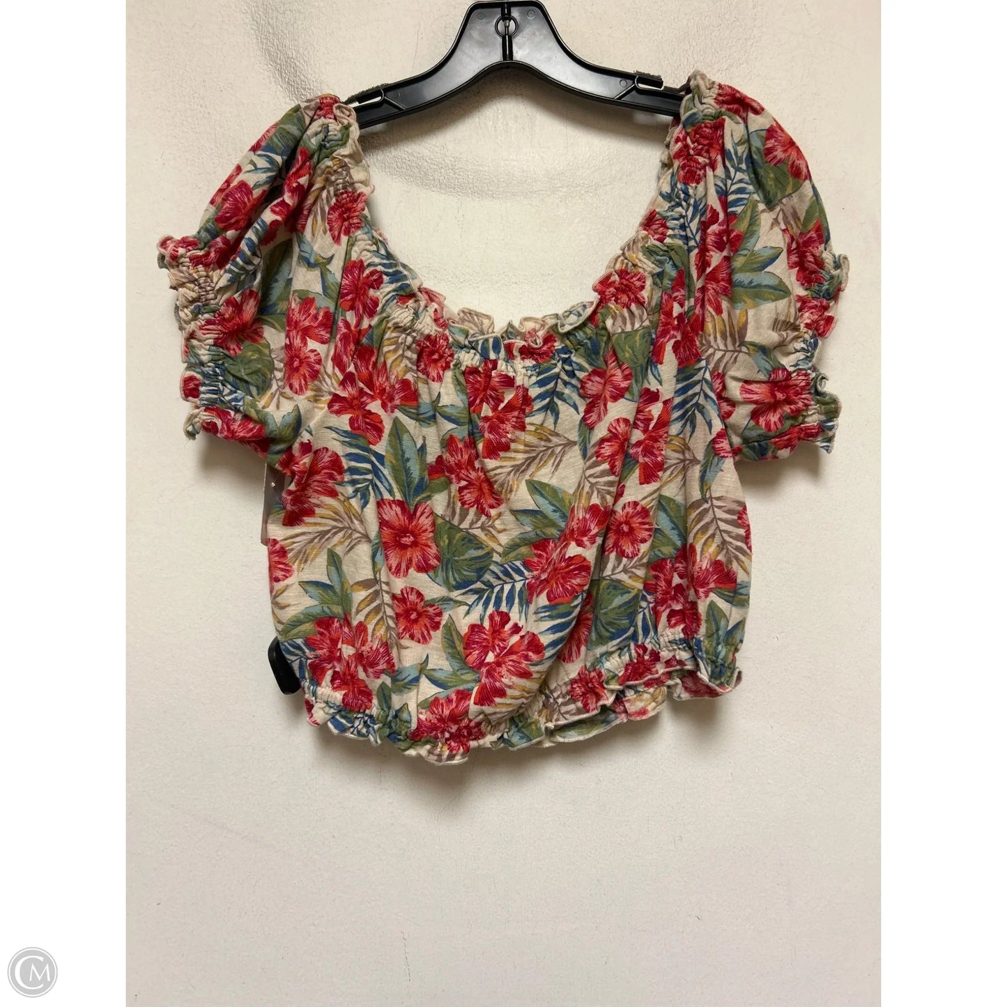 Top Short Sleeve By American Eagle In Tropical Print, Size: M