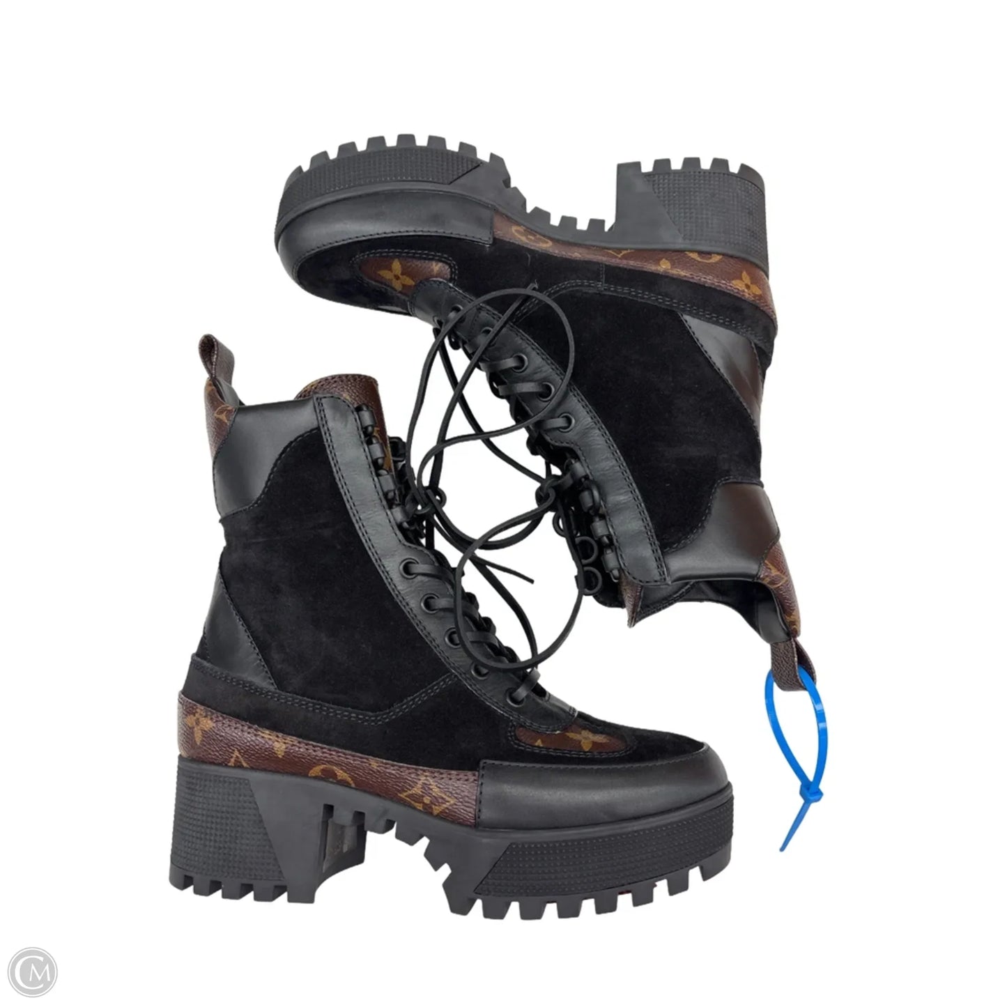 Boots Luxury Designer By Louis Vuitton In Black & Brown, Size: 6.5