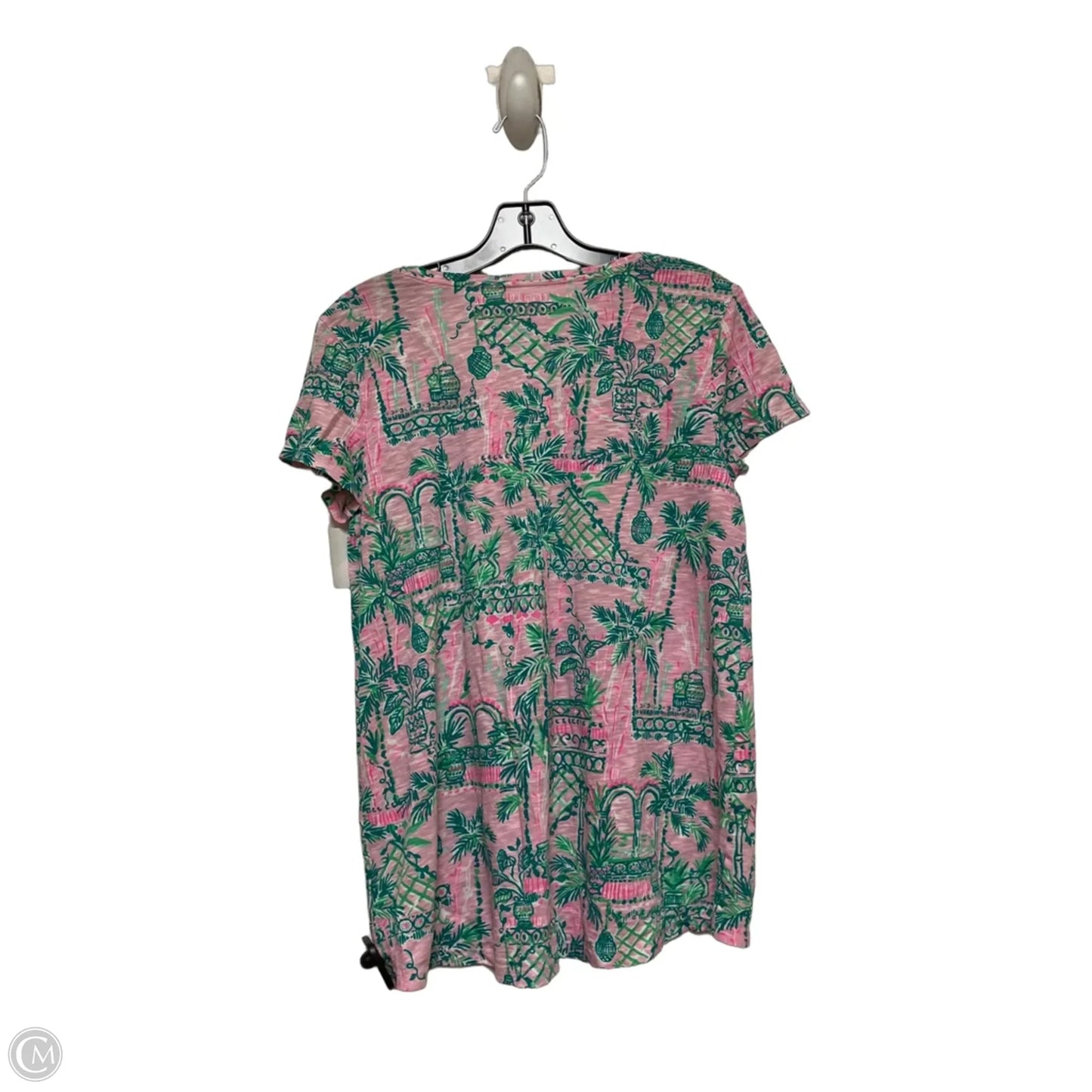 Top Short Sleeve Designer By Lilly Pulitzer In Green & Pink, Size: M