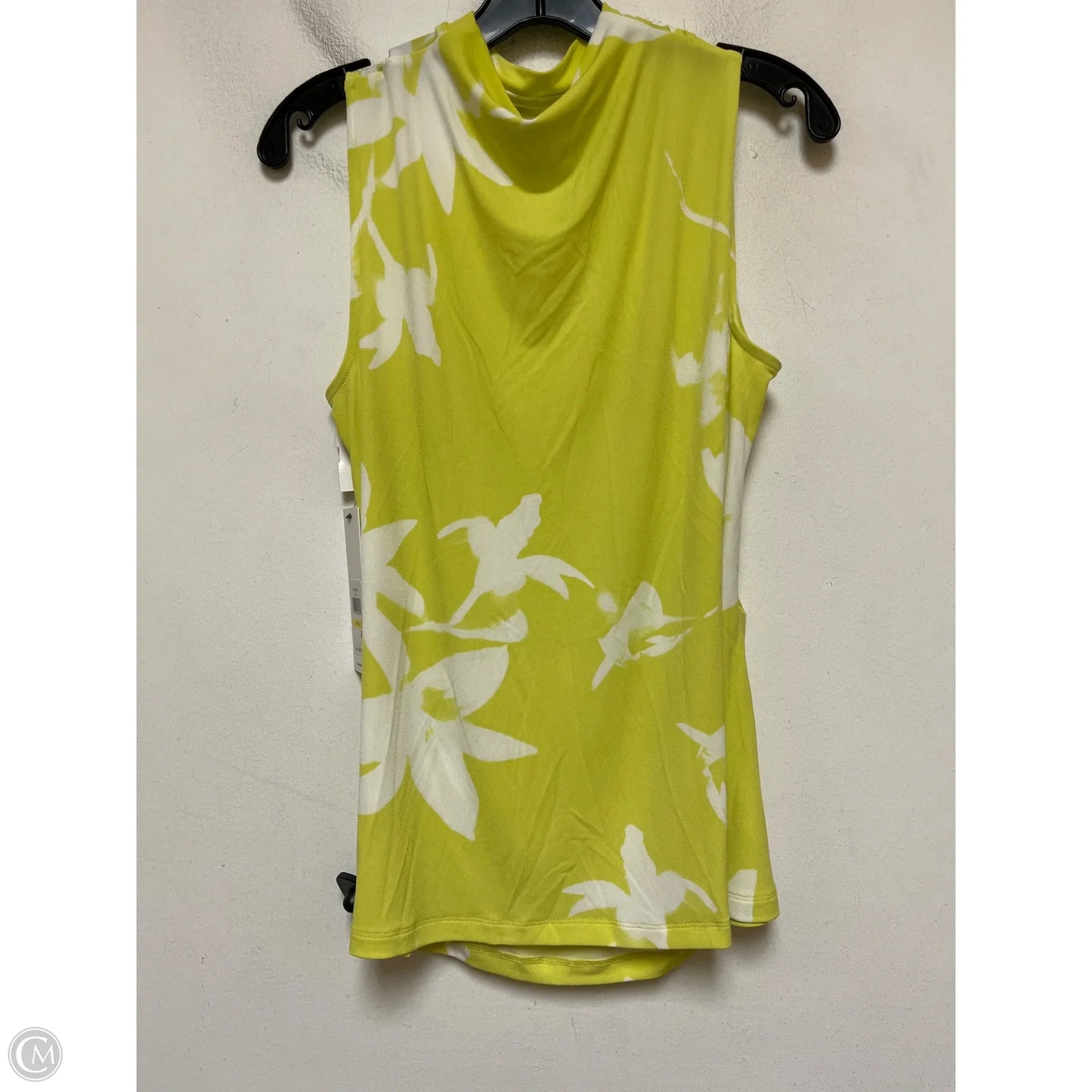 Top Sleeveless By Calvin Klein In White & Yellow, Size: M