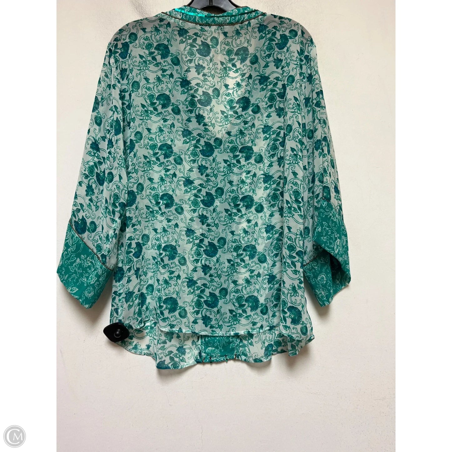 Top Long Sleeve By Chicos In Green & White, Size: M