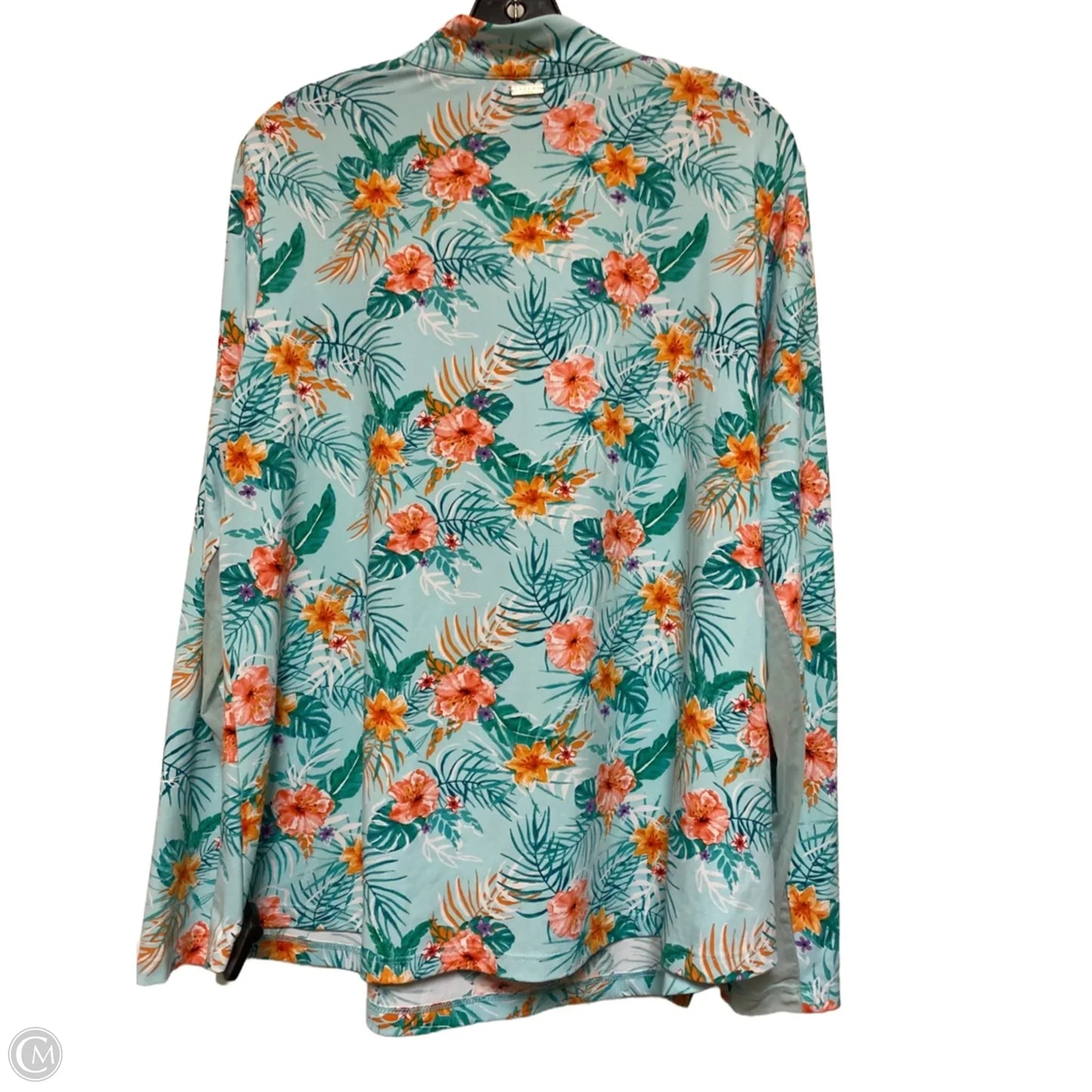 Athletic Top Long Sleeve Collar By Cabana Life In Tropical Print, Size: 1x