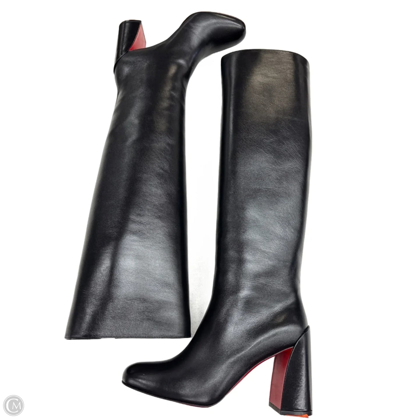 Boots Luxury Designer By Christian Louboutin In Black & Red, Size: 9.5