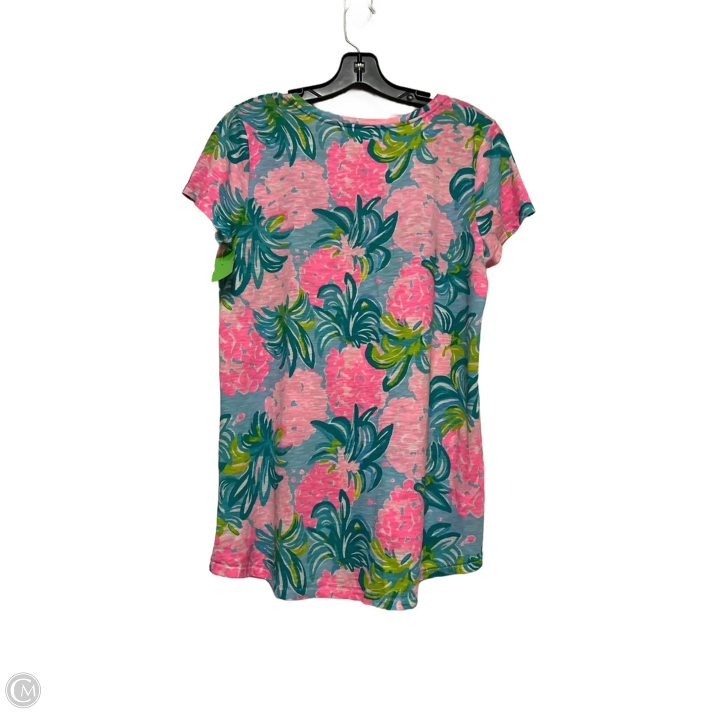 Top Short Sleeve Designer By Lilly Pulitzer In Green & Pink, Size: S