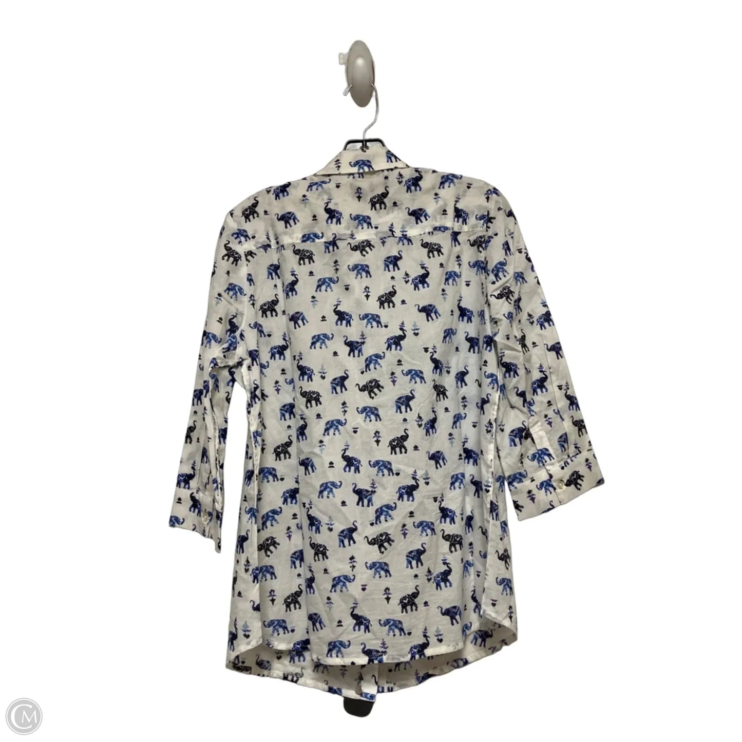 Top Short Sleeve By Chicos In Blue & White, Size: M