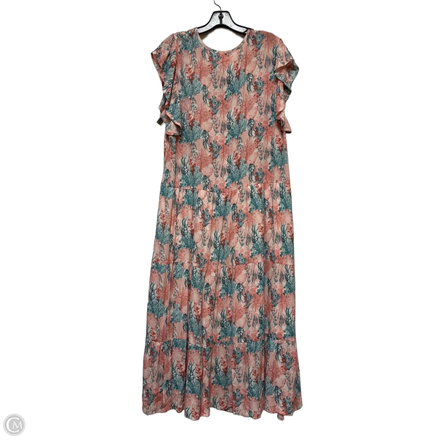 Dress Casual Midi By Chenault In Green & Pink, Size: Xxl