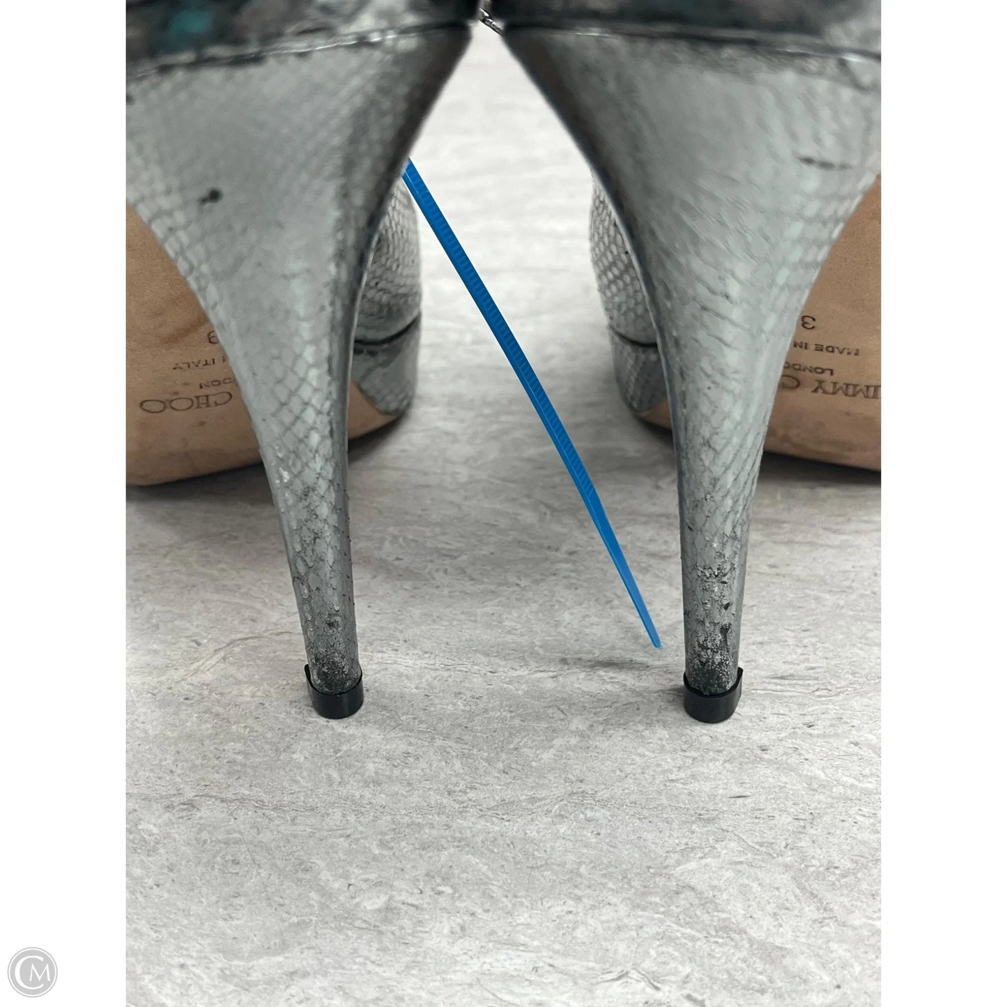 Shoes Luxury Designer By Jimmy Choo In Silver, Size: 8.5