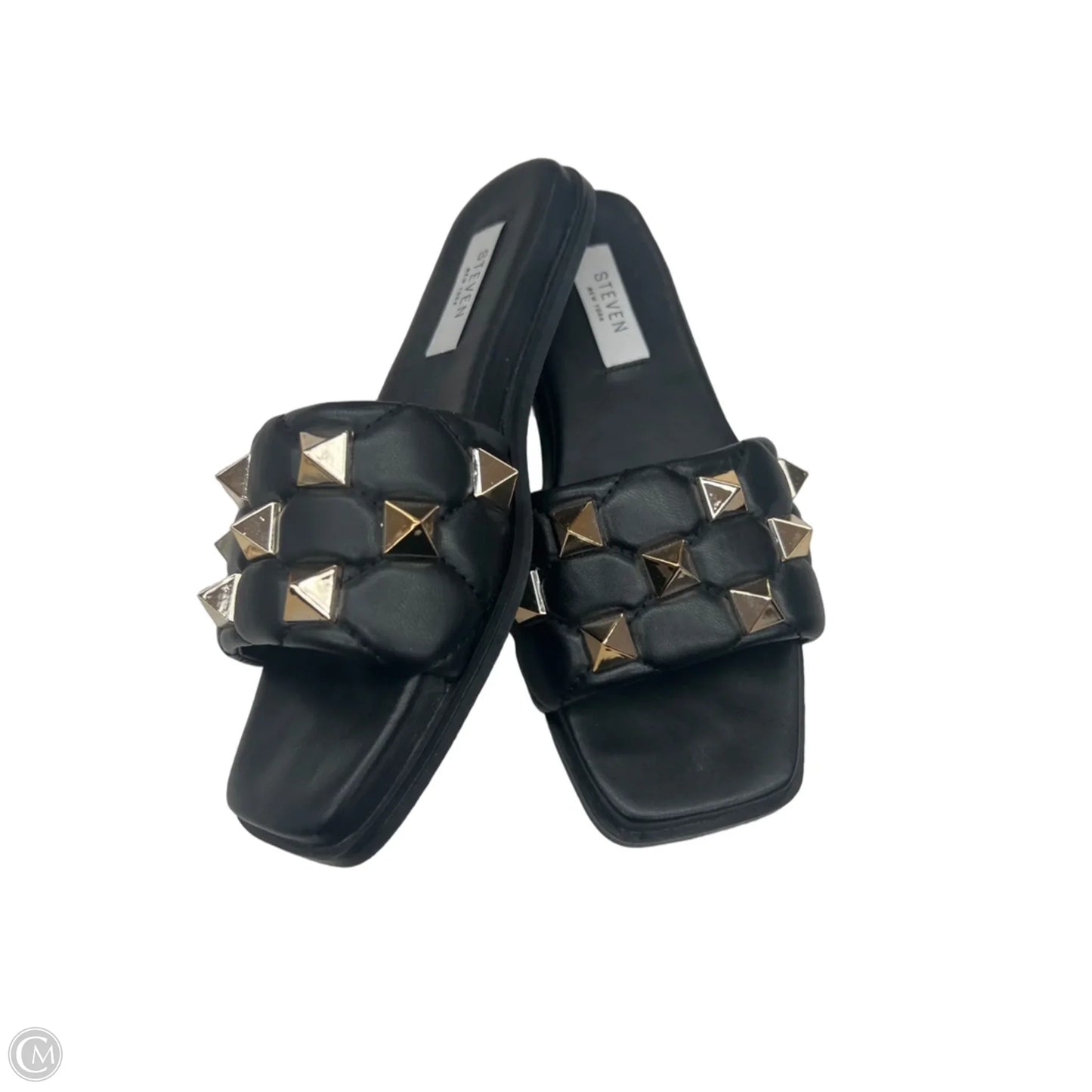 Sandals Flats By Clothes Mentor In Black & Gold, Size: 6.5