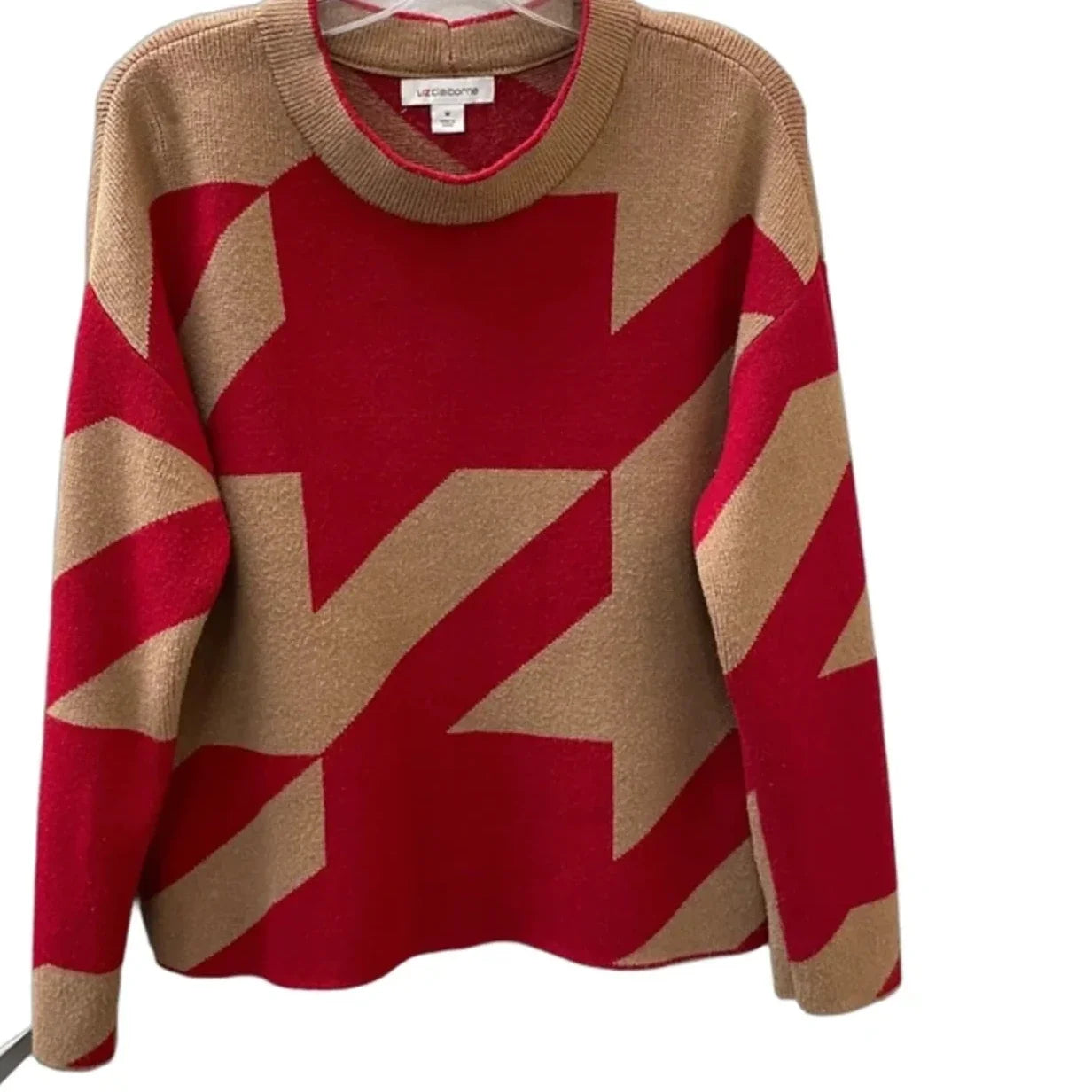 Sweater By Liz Claiborne In Red & Tan, Size: M