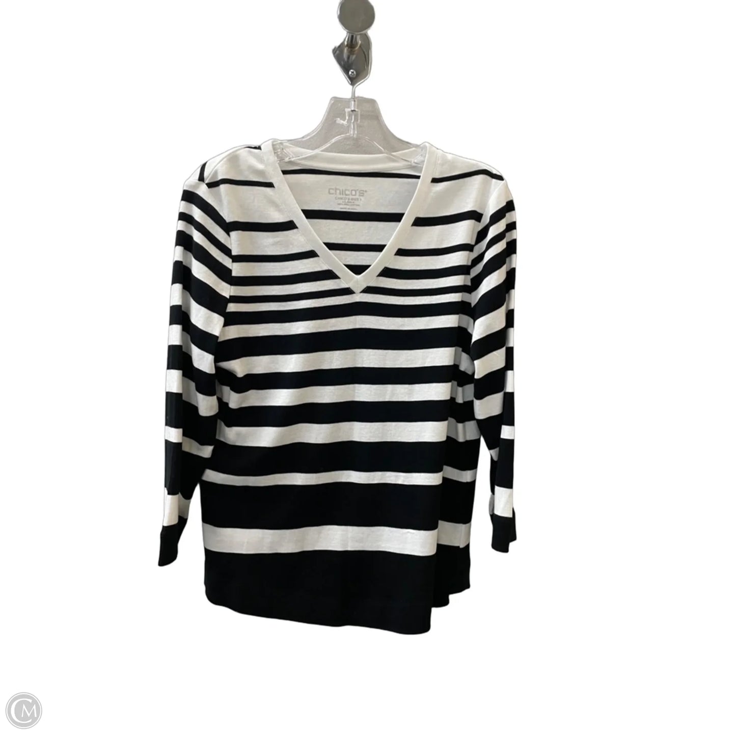 Top Long Sleeve Basic By Chicos In Black & White, Size: M