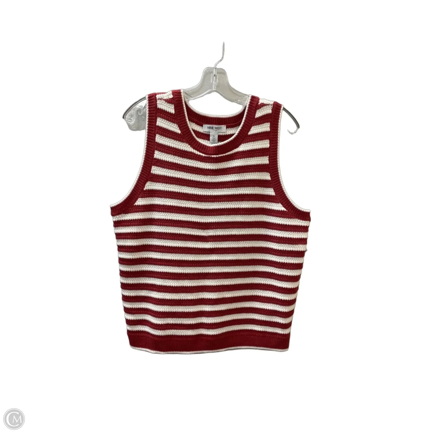 Sweater Short Sleeve By Nine West In Red & White, Size: Xl