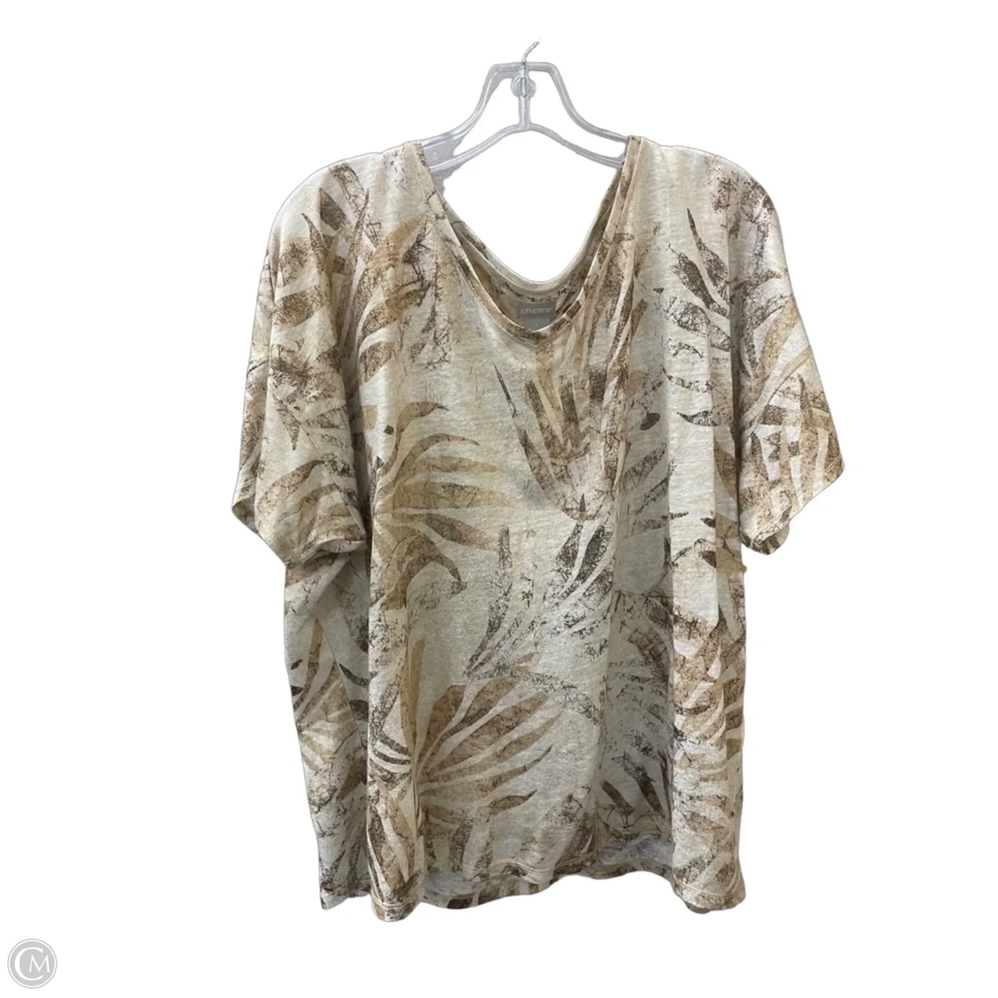 Top Short Sleeve By Chicos In Cream & Tan, Size: Xl