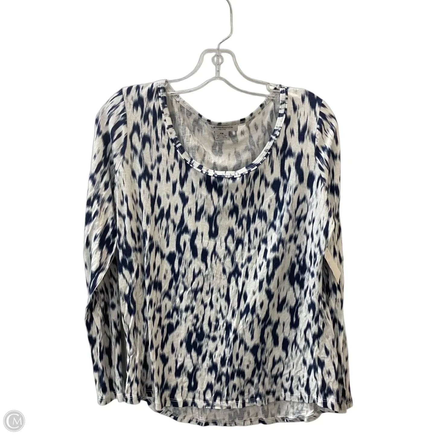 Top Long Sleeve By Liz And Co In Blue & White, Size: Mp