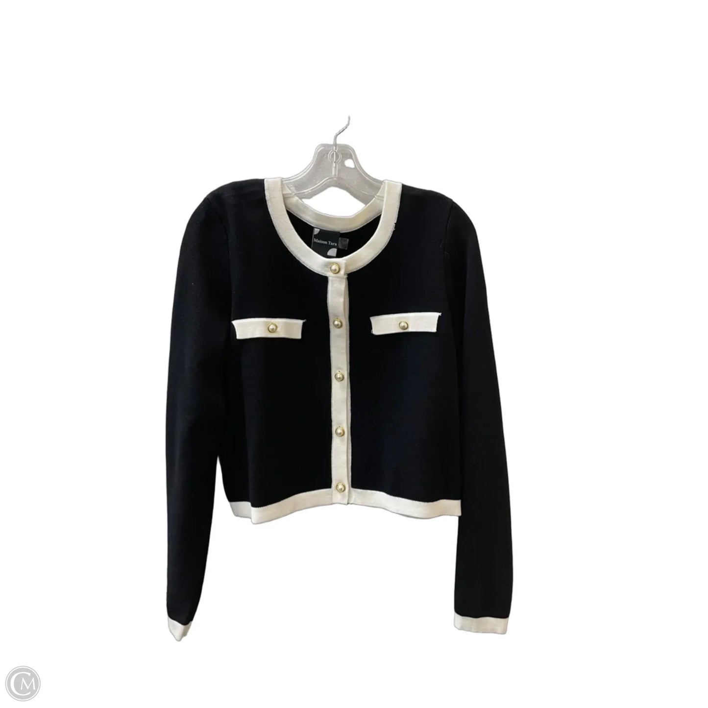 Cardigan By MAISON TARA In Black & Cream, Size: L
