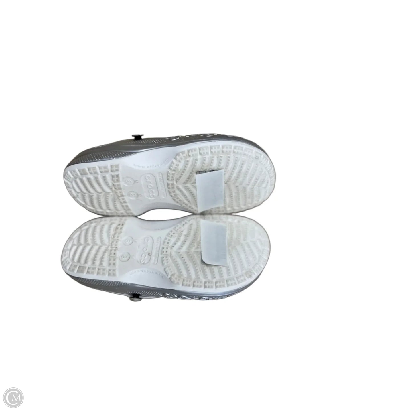 Shoes Flats By Crocs In Silver, Size: 8