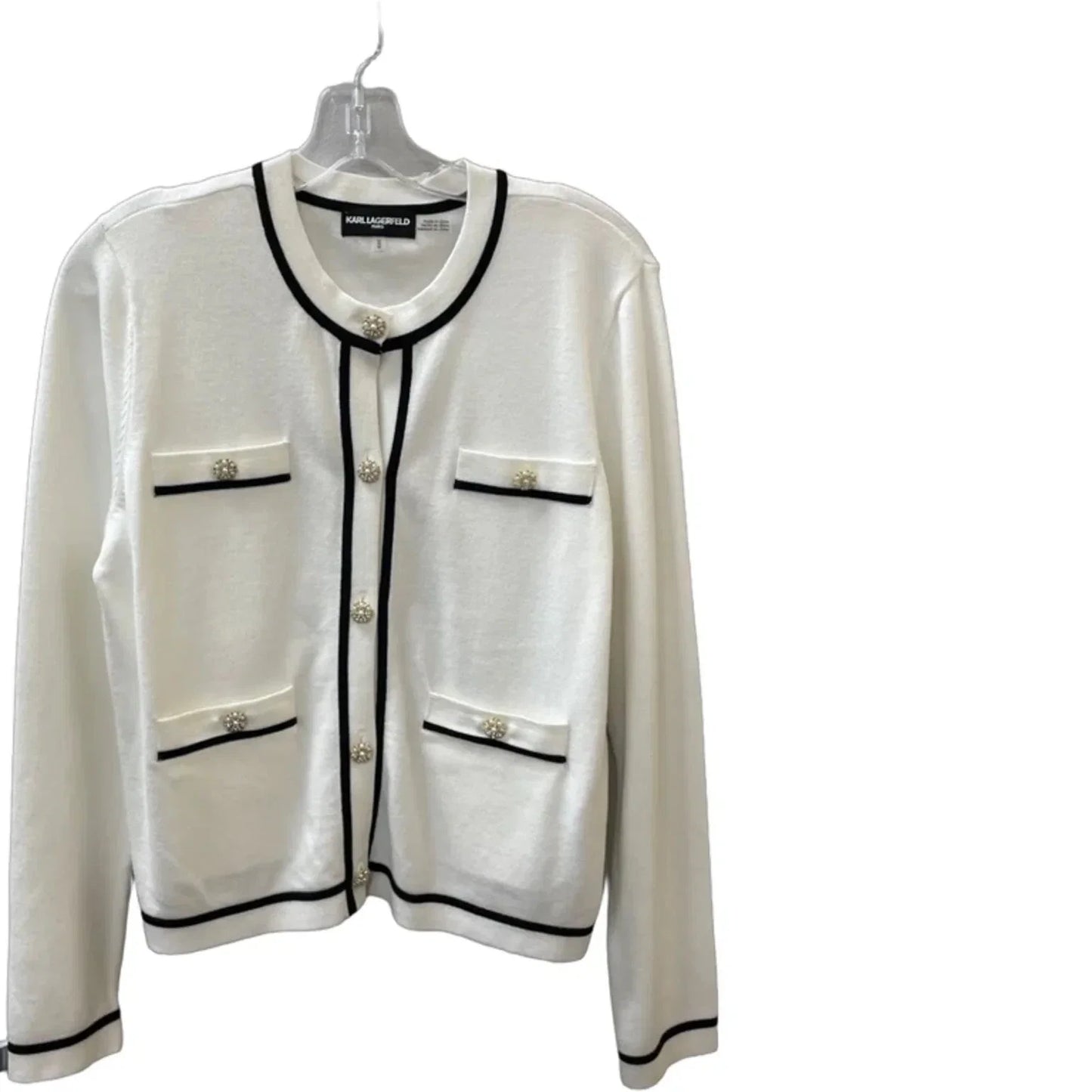 Cardigan Designer By Karl Lagerfeld In Black & White, Size: M