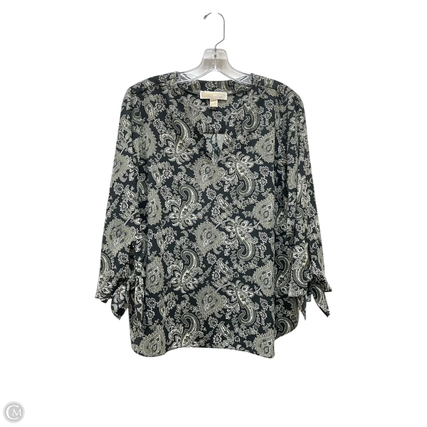 Blouse 3/4 Sleeve By Michael By Michael Kors In Black & Green, Size: L