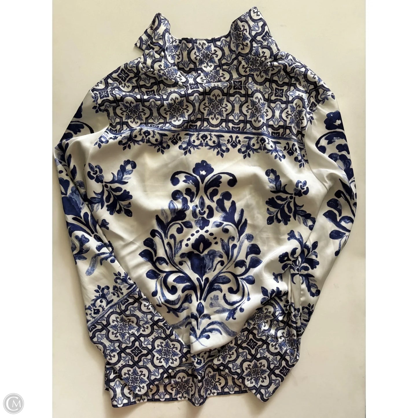 Top Long Sleeve By Rachel Zoe In Blue & White, Size: L
