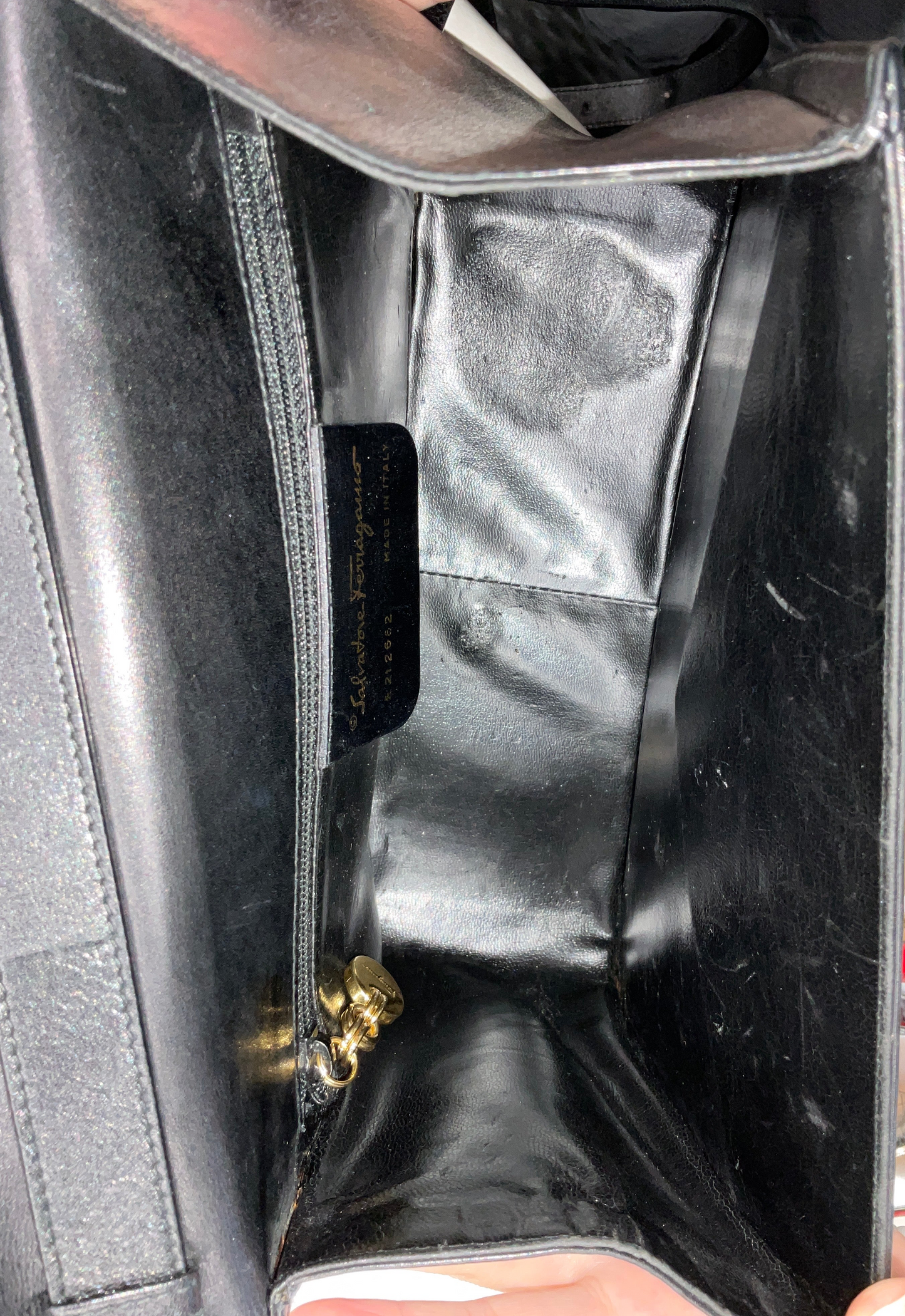 Gancini Black Leather Shoulder Bag By Ferragamo, Size: Medium