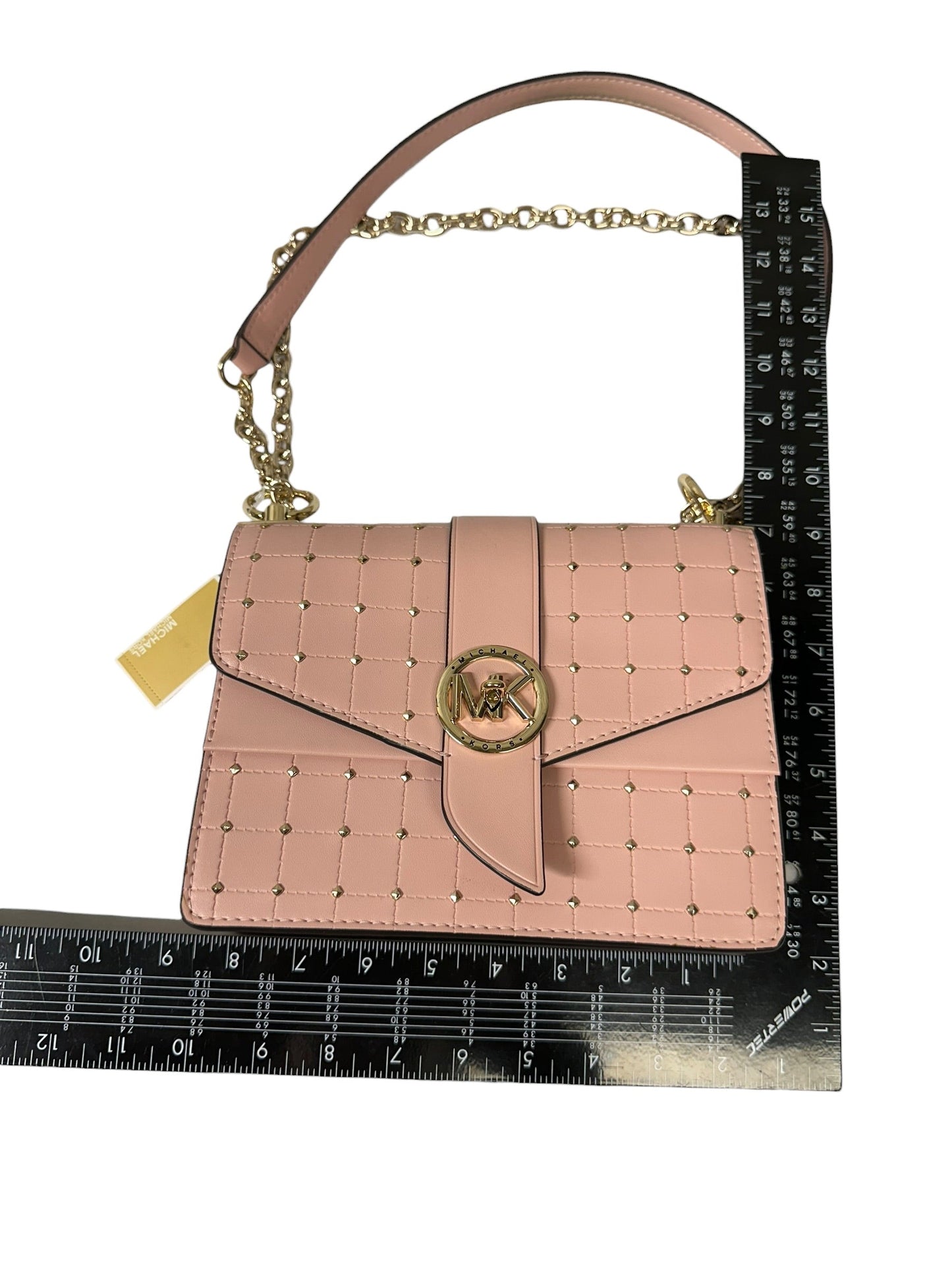 Handbag Designer By Michael Kors In Gold & Pink, Size:Small