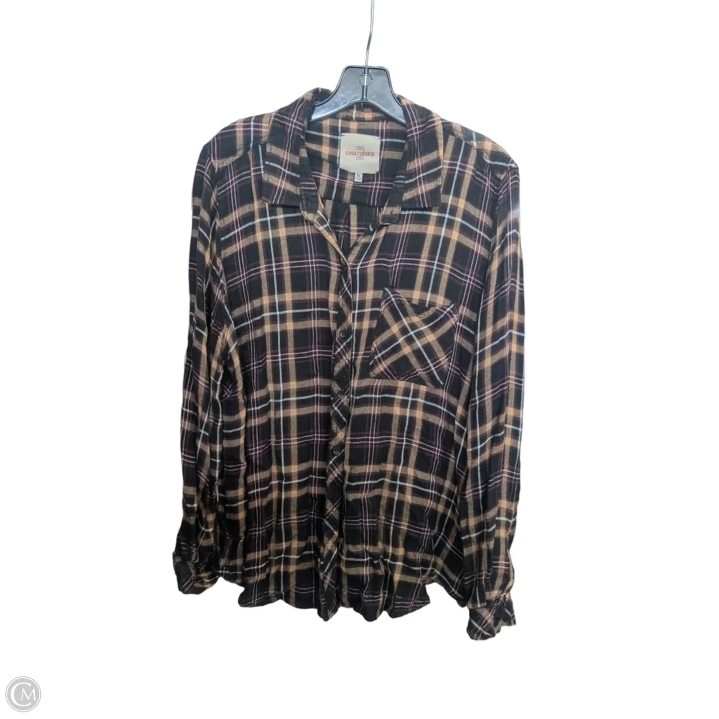 Blouse Long Sleeve By Casablanca In Plaid Pattern, Size: Xl