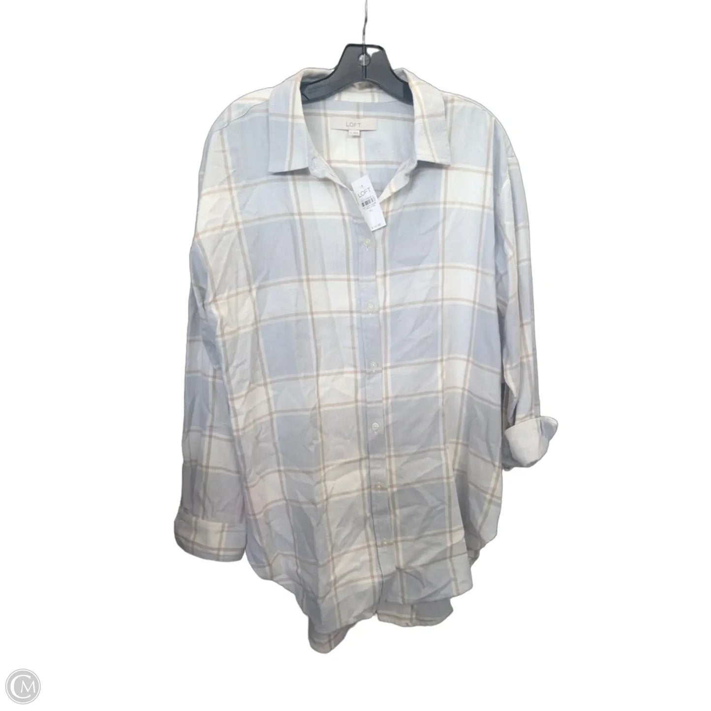Blouse Long Sleeve By Loft In Plaid Pattern, Size: Xl