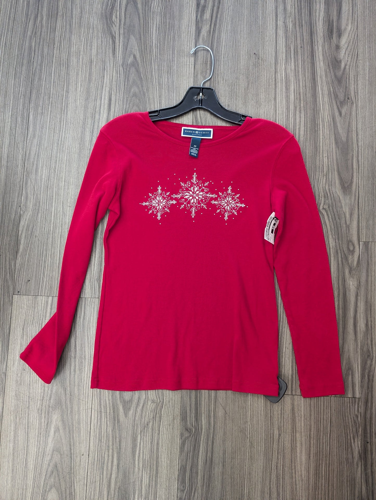 Top Long Sleeve Basic By Karen Scott In Christmas, Size: Petite Xs