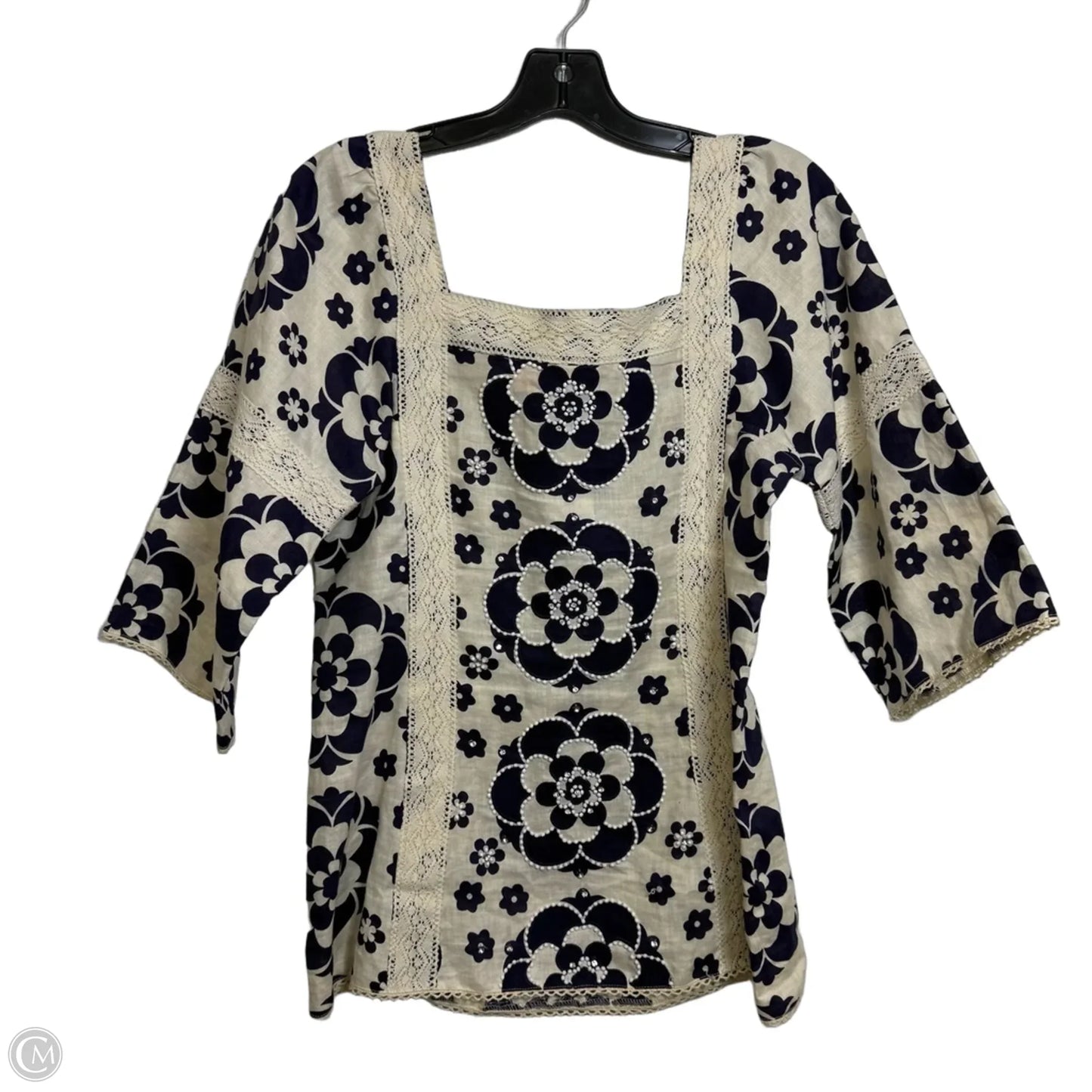 Top Short Sleeve Designer By Tory Burch In Navy, Size: 4