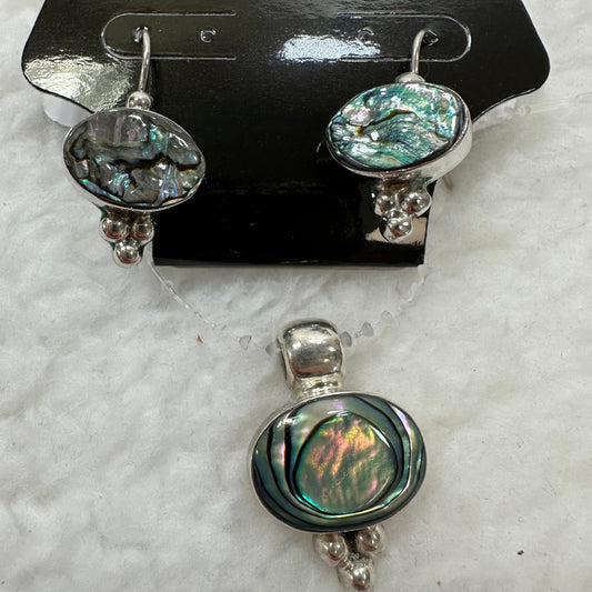 Earrings & pendant: Sterling Silver Abalone Set : Mexico ATI