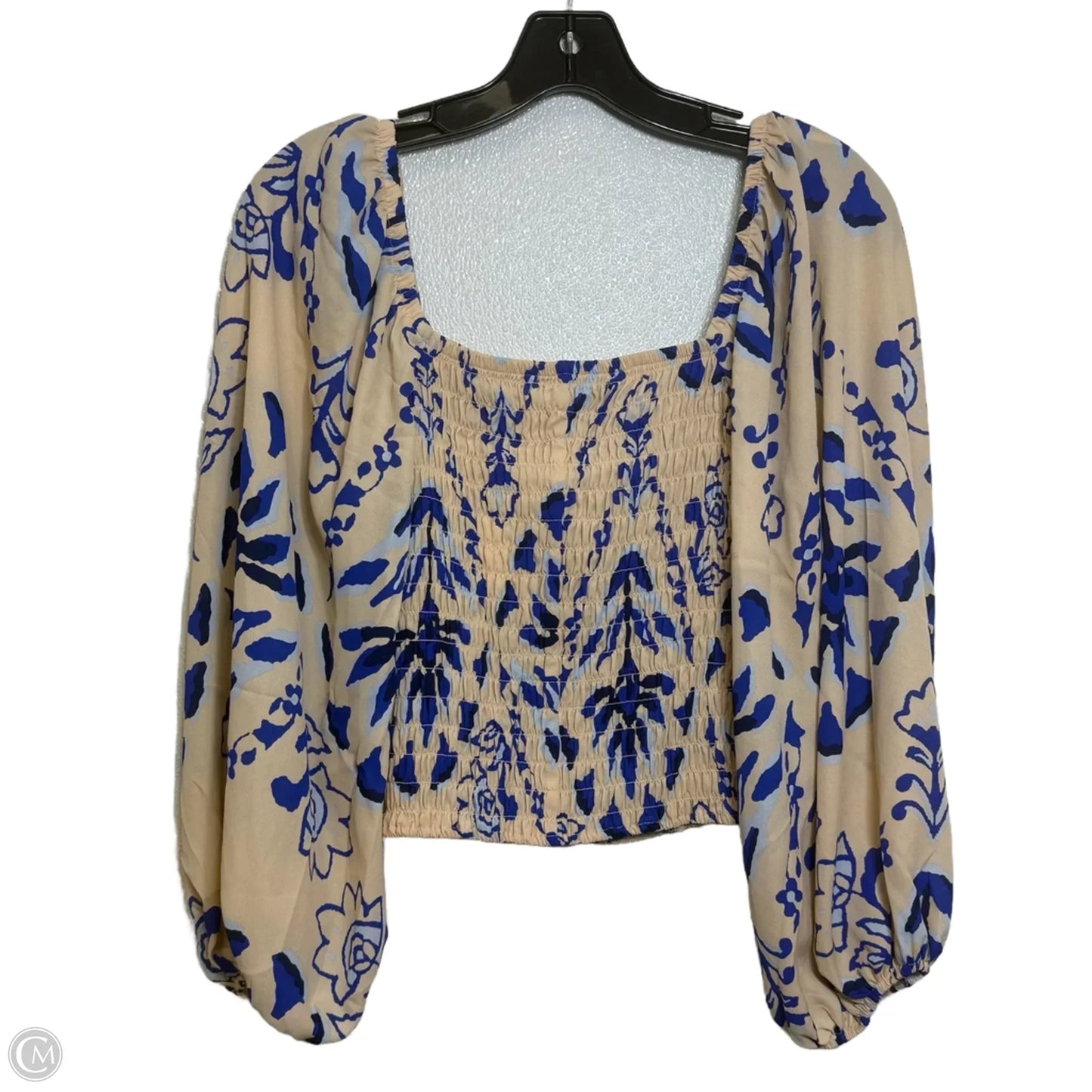Top Long Sleeve By Sienna Sky In Blue & Cream, Size: L