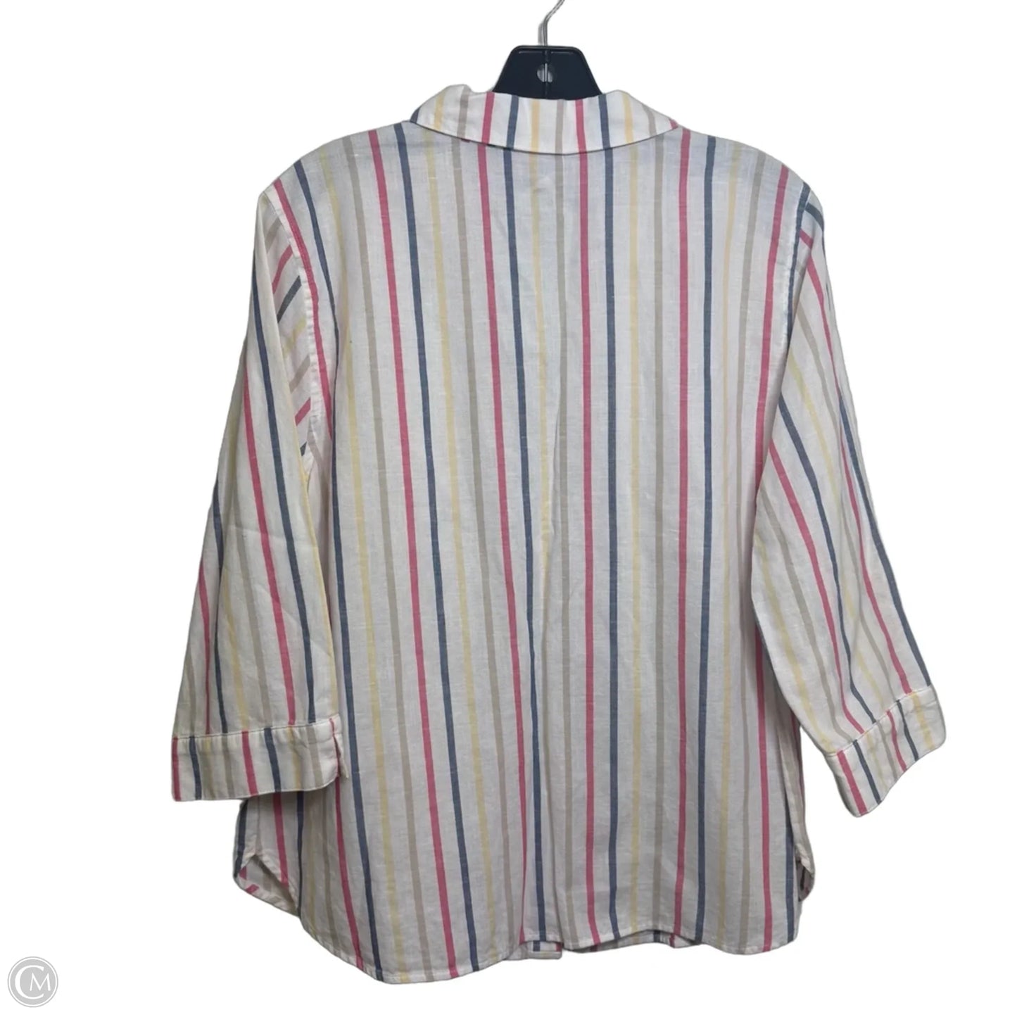 Top 3/4 Sleeve By Chicos In Striped Pattern, Size: L