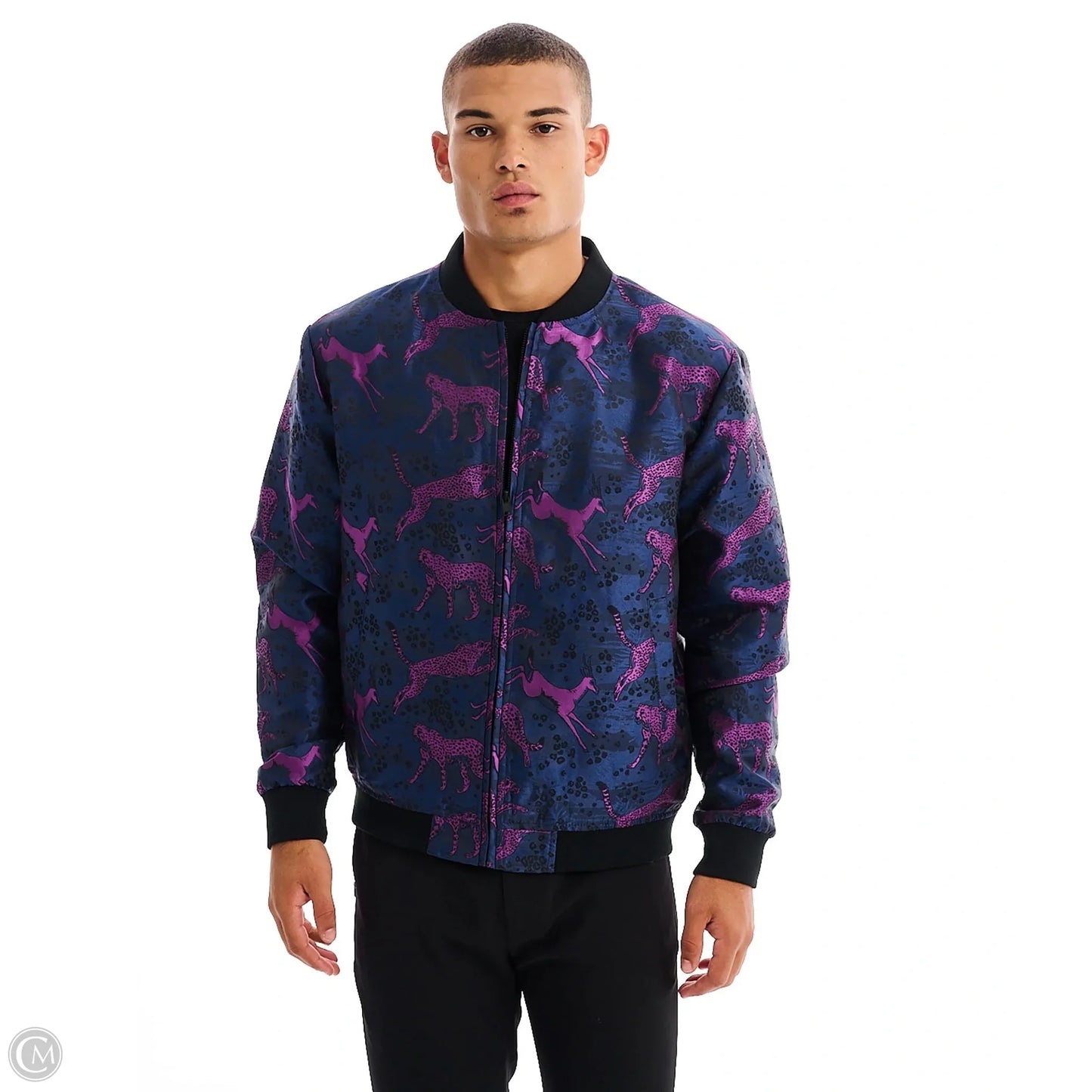 Men’s IAN NAVY IMPALA & CHEETAH Jacket By BERTIGO In Animal Print, Size: L