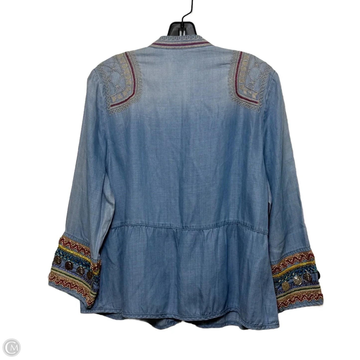 Top Long Sleeve Basic By Chicos In Blue Denim, Size: L