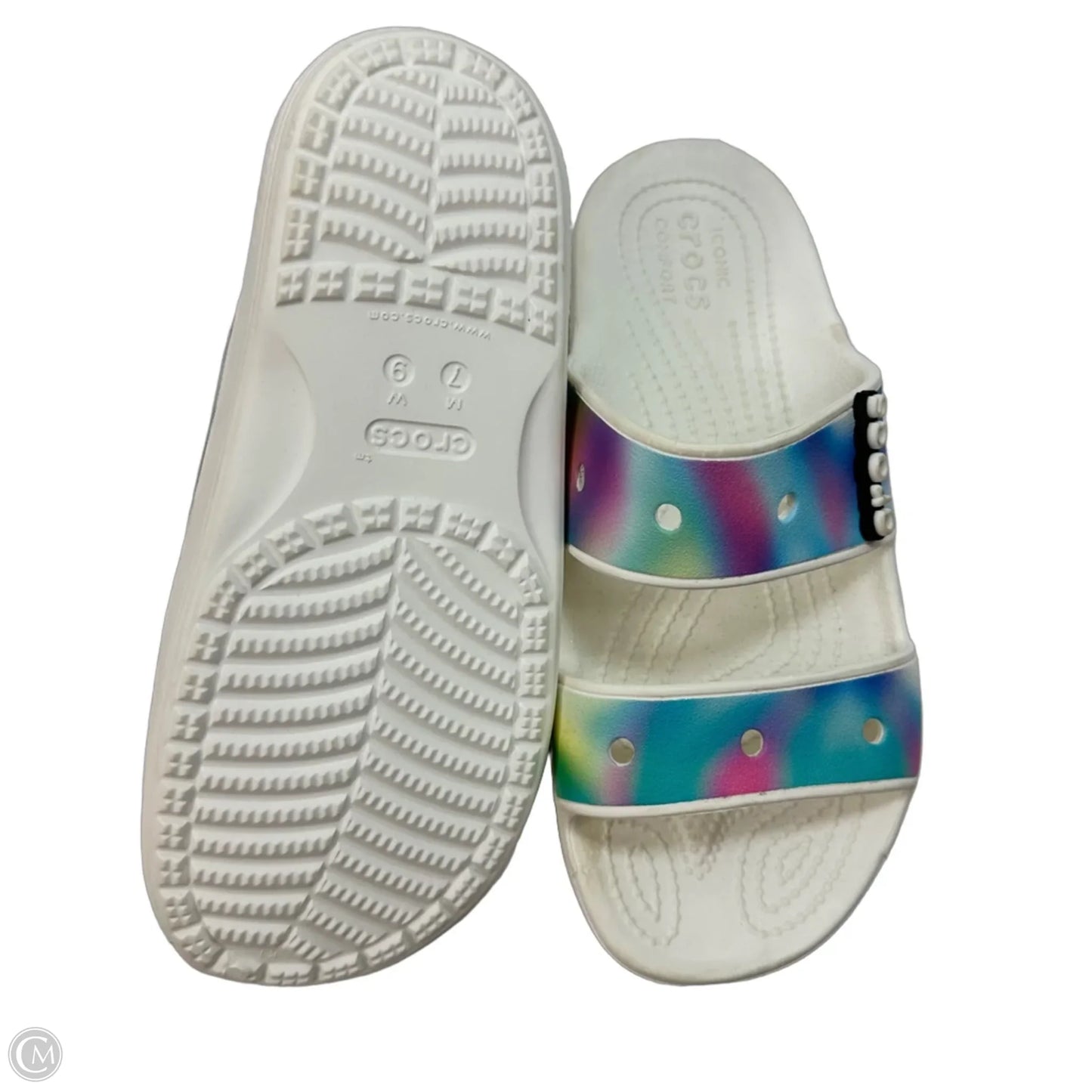 Sandals Flats By Crocs In Rainbow Print, Size: 9