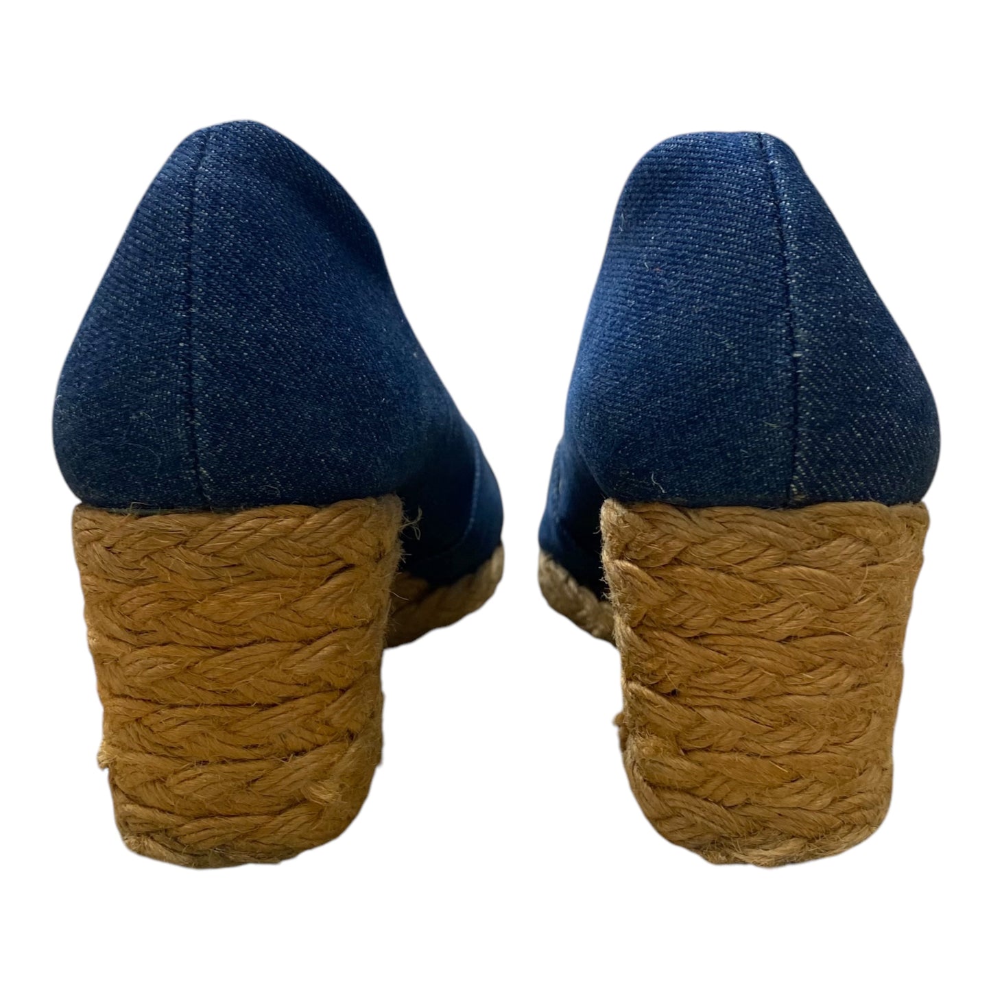 Sandals Heels Wedge By Adrienne Vittadini In Blue Denim, Size:5.5