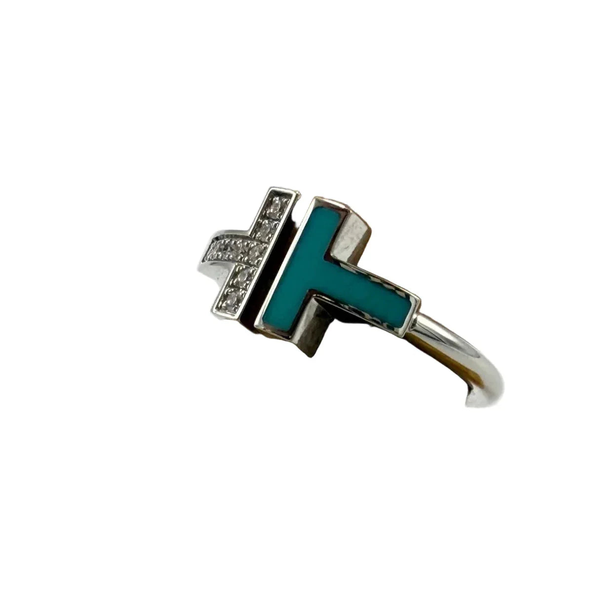 Tiffany & Company 18K T Wire Ring in Turquoise with Diamonds By, Size: 6.5