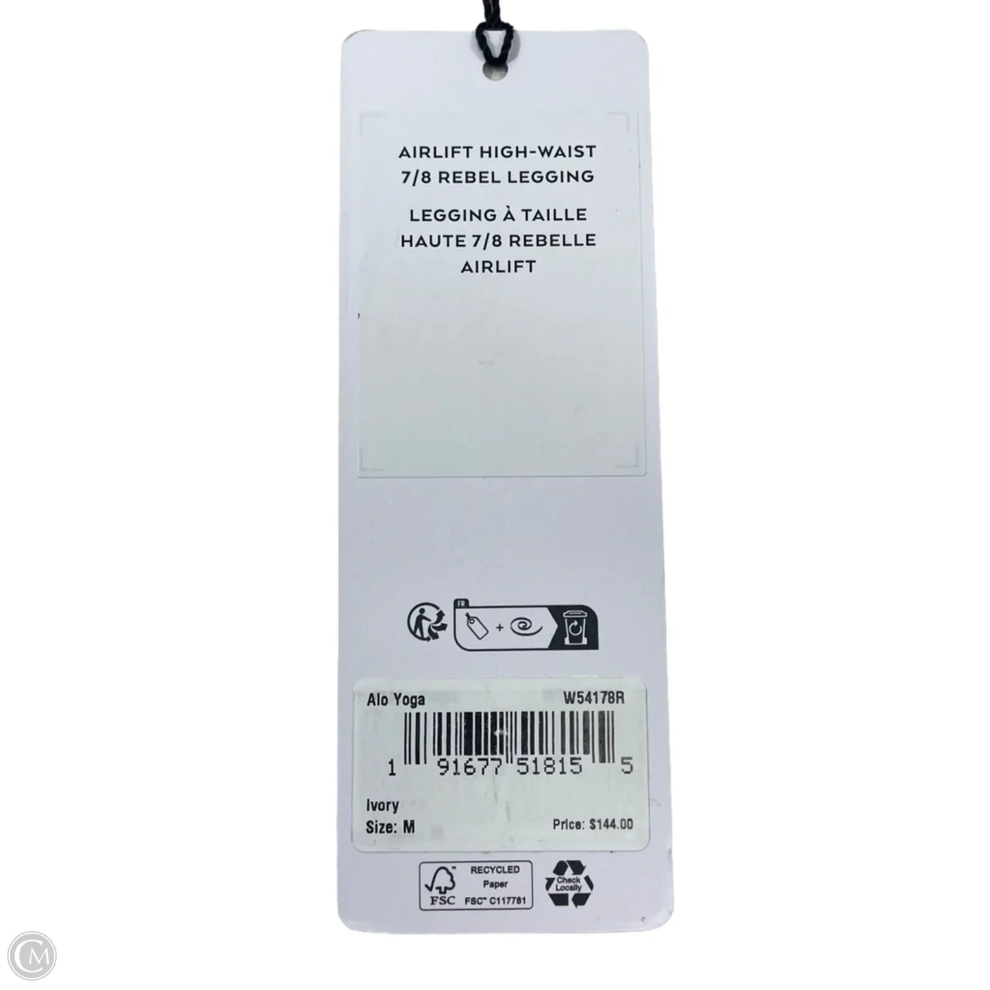 Athletic Leggings By Alo In Cream, Size: M