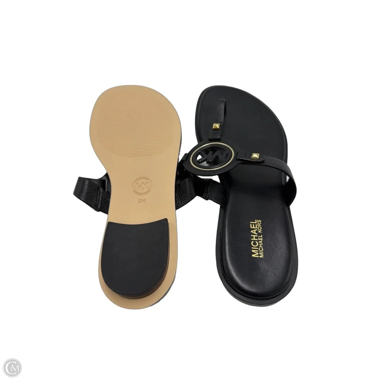 Like New! Sandals Designer By Michael Kors In Black & Gold, Size: 9