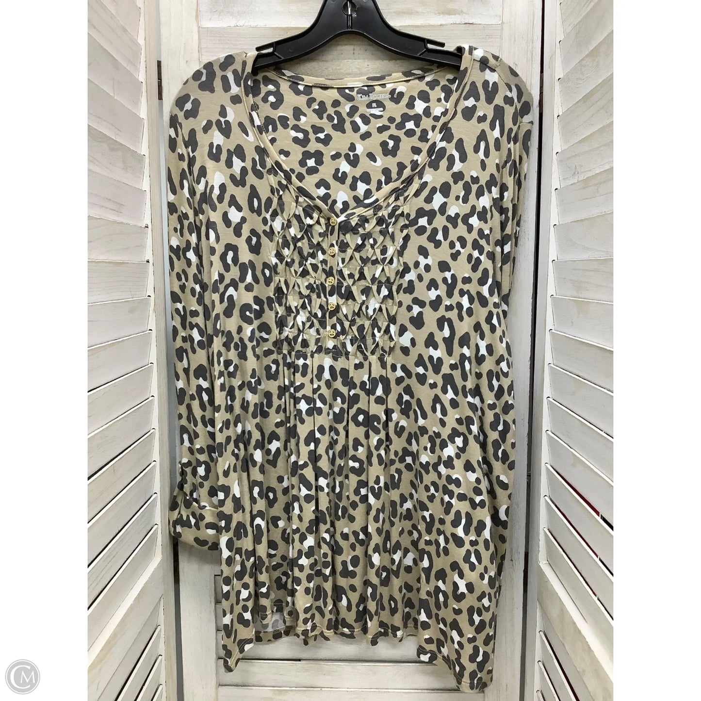 Top Short Sleeve By Kim Rogers In Animal Print, Size: Lp