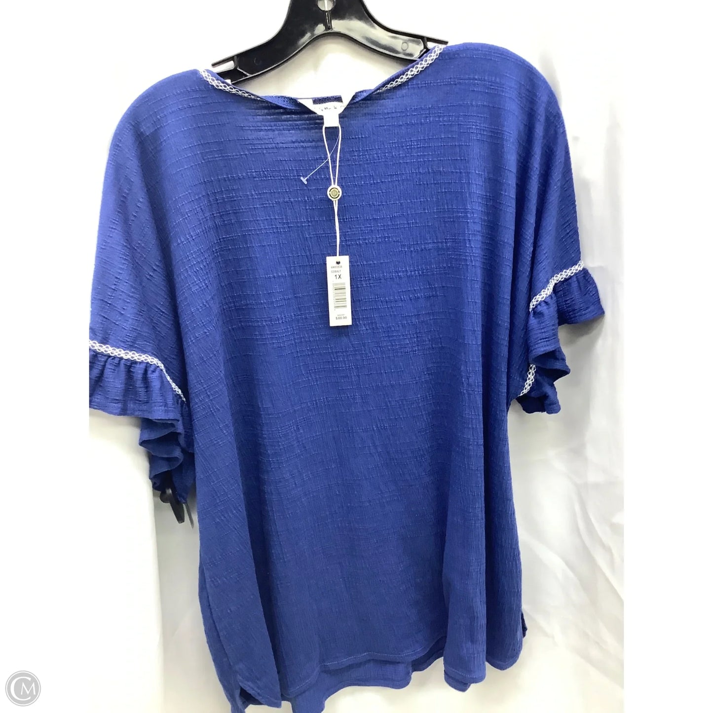 Top Short Sleeve By Max Studio In Blue, Size: 1x