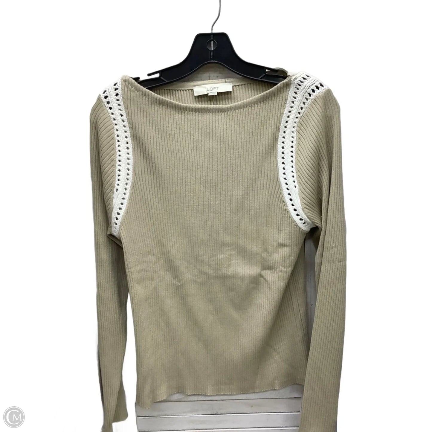 Top Long Sleeve By Loft In Tan & White, Size: Xl