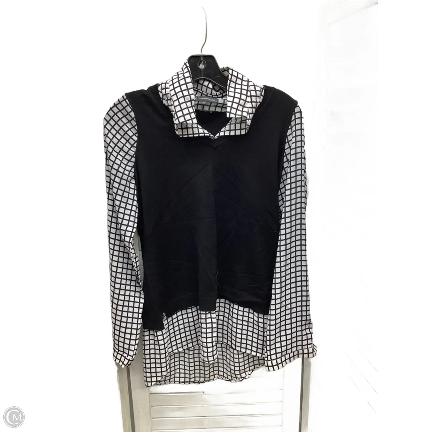 Top Long Sleeve By Adrianna Papell In Black & White, Size: S