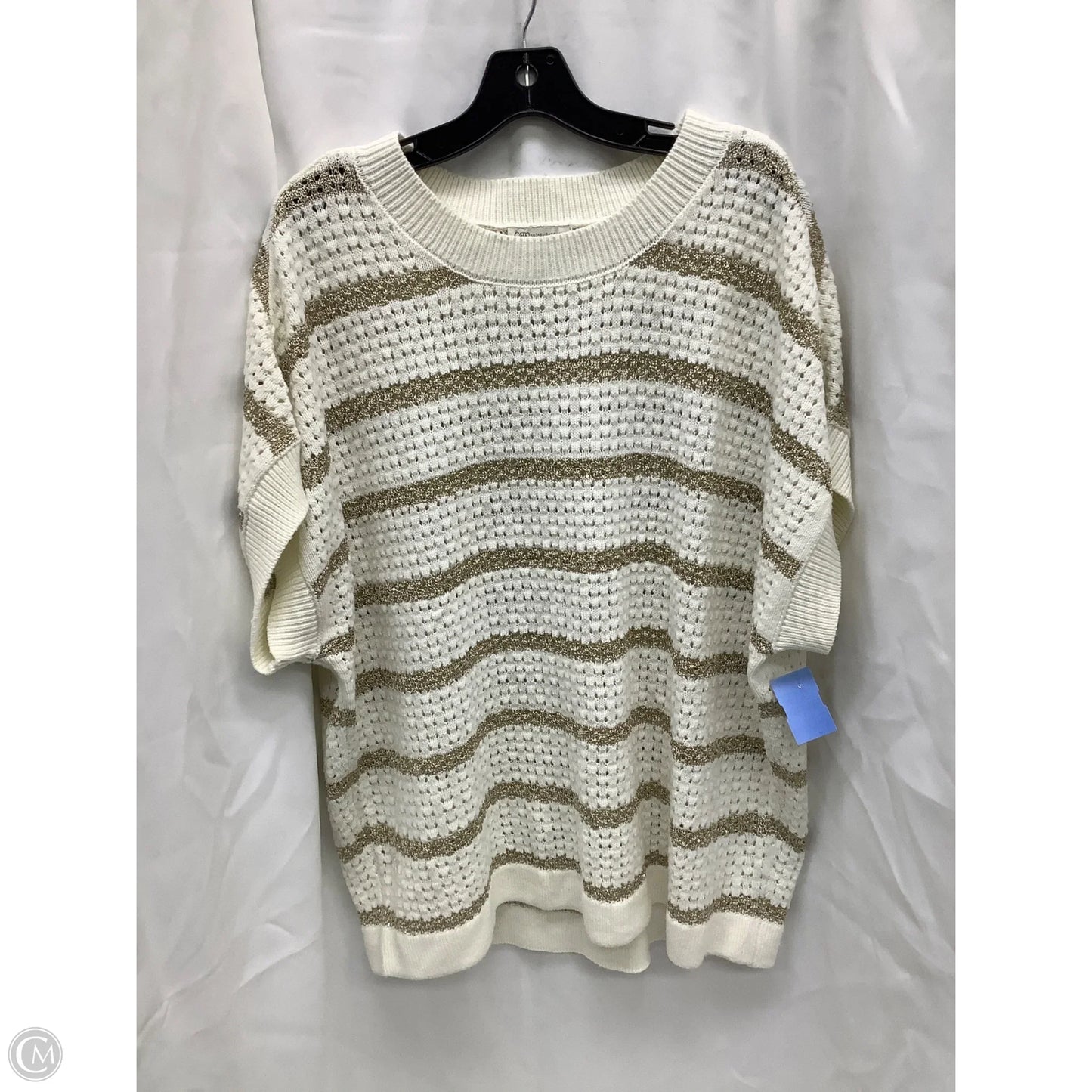 Blouse Short Sleeve By Cato In Gold & White, Size: 18