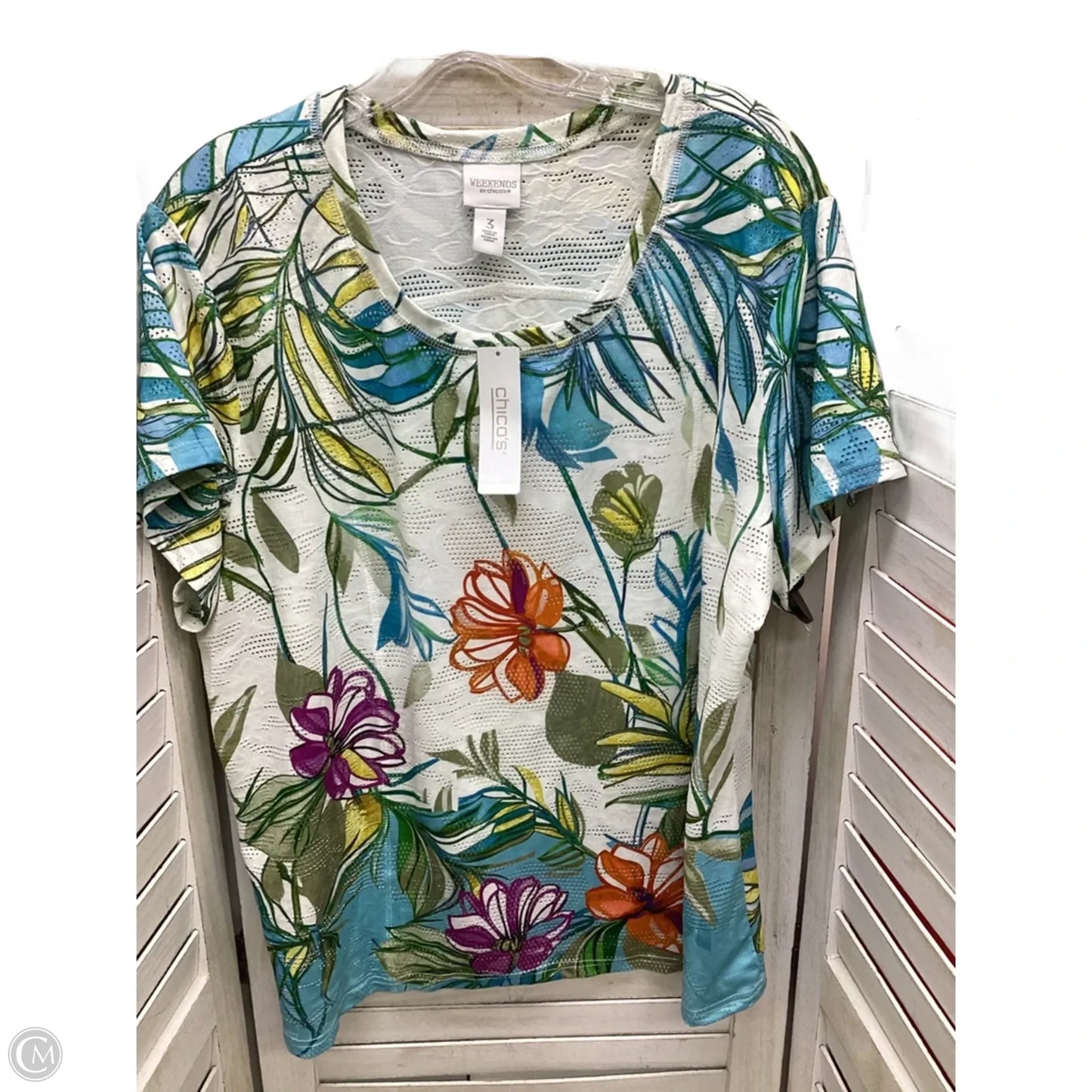 Top Short Sleeve By Chicos In Floral Print, Size: Xl
