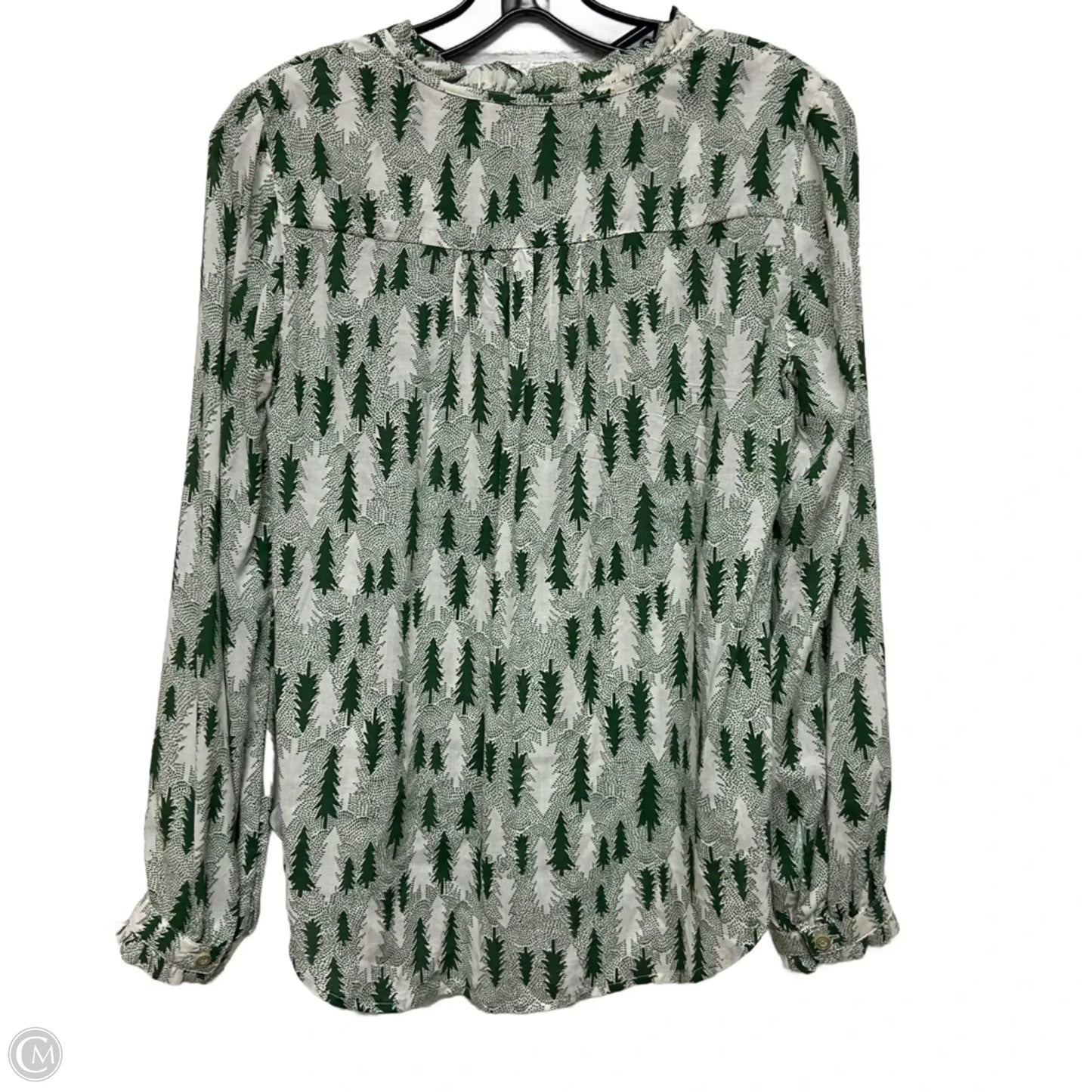Top Long Sleeve By Maeve In Green & White, Size: Xs
