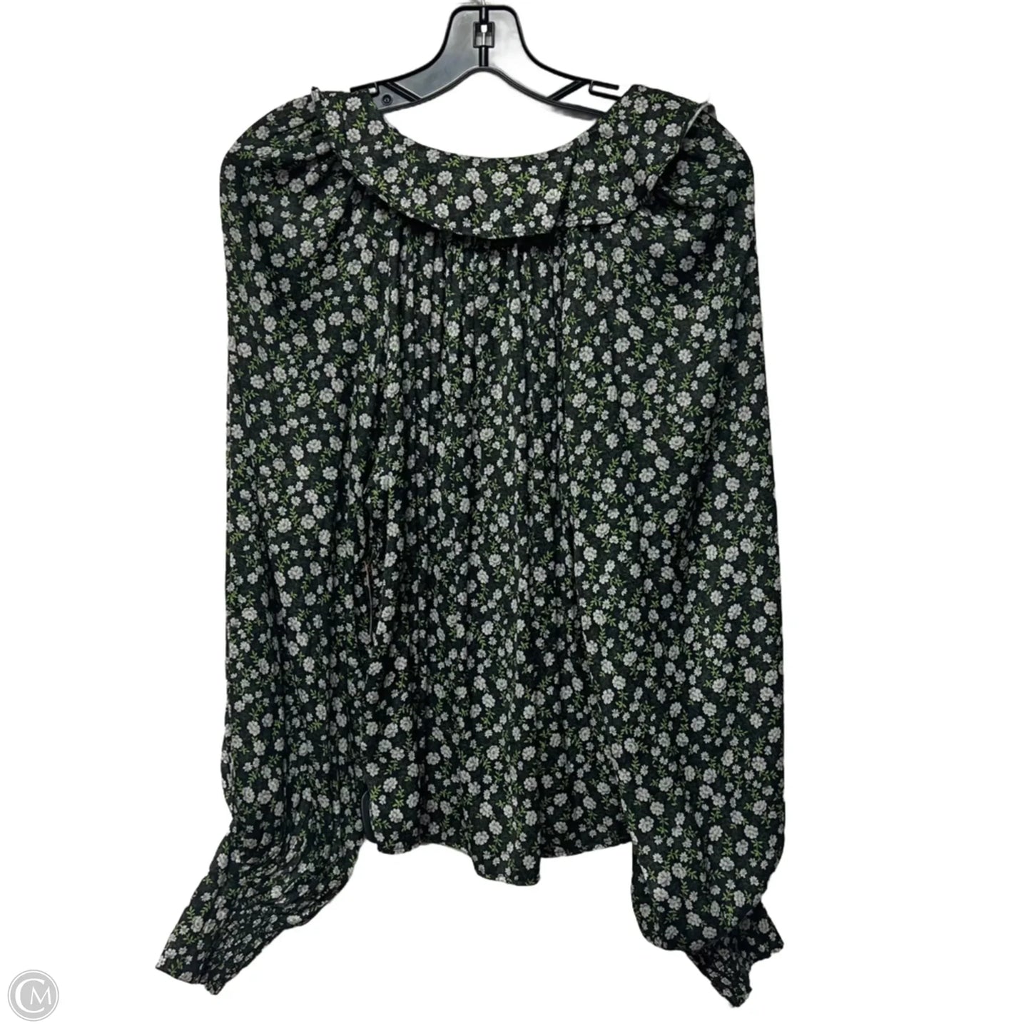 Blouse Long Sleeve By Anthropologie In Black & Green, Size: M