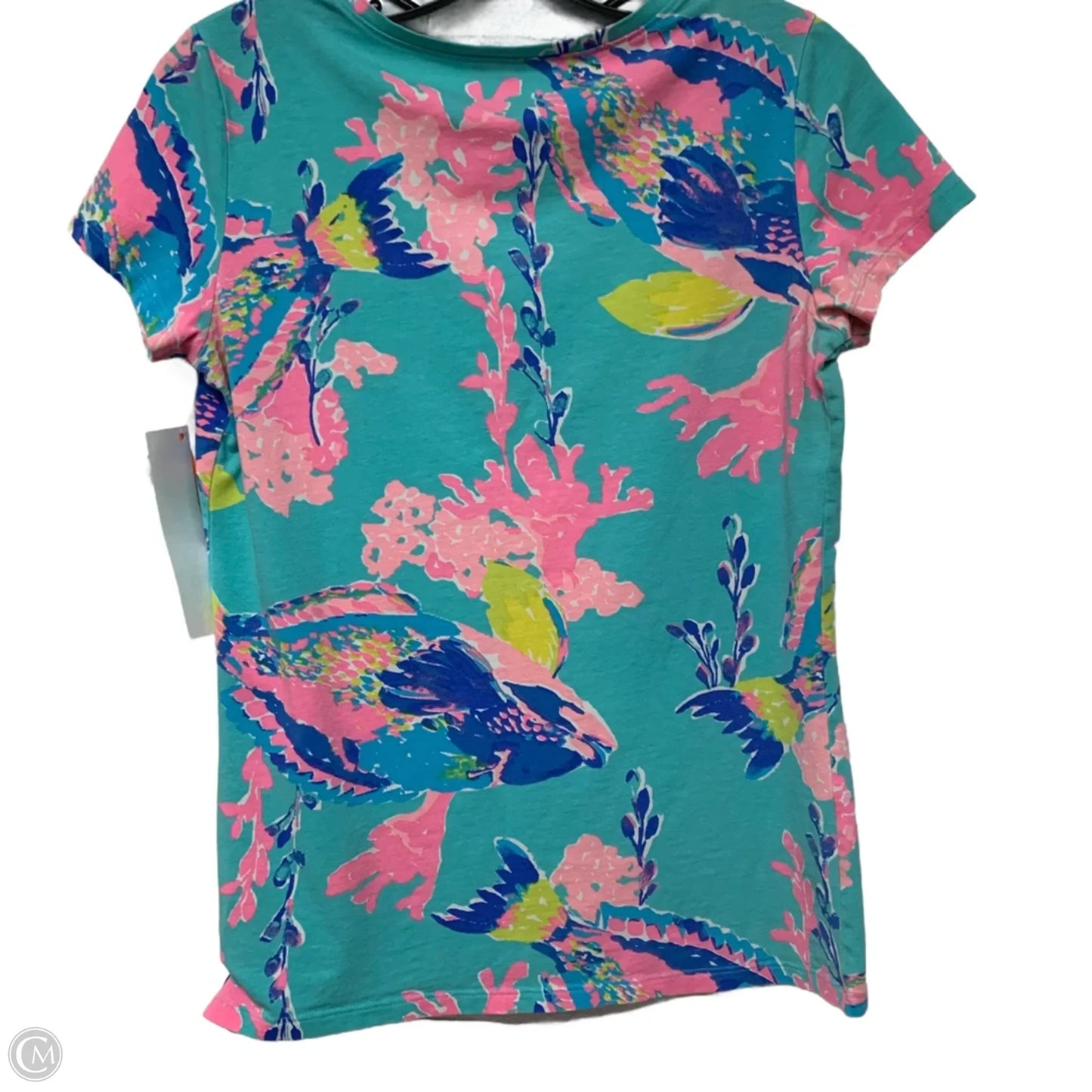 Top Short Sleeve Designer By Lilly Pulitzer In Blue & Pink, Size: S