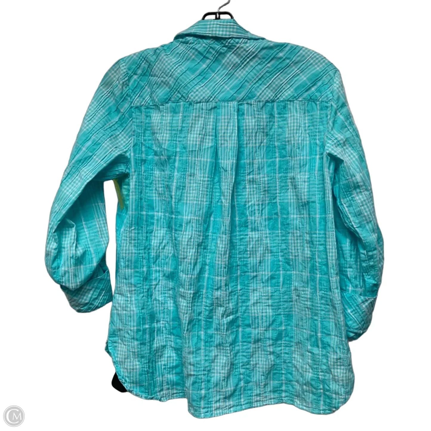 Top Long Sleeve By Foxcroft In Blue & White, Size: M