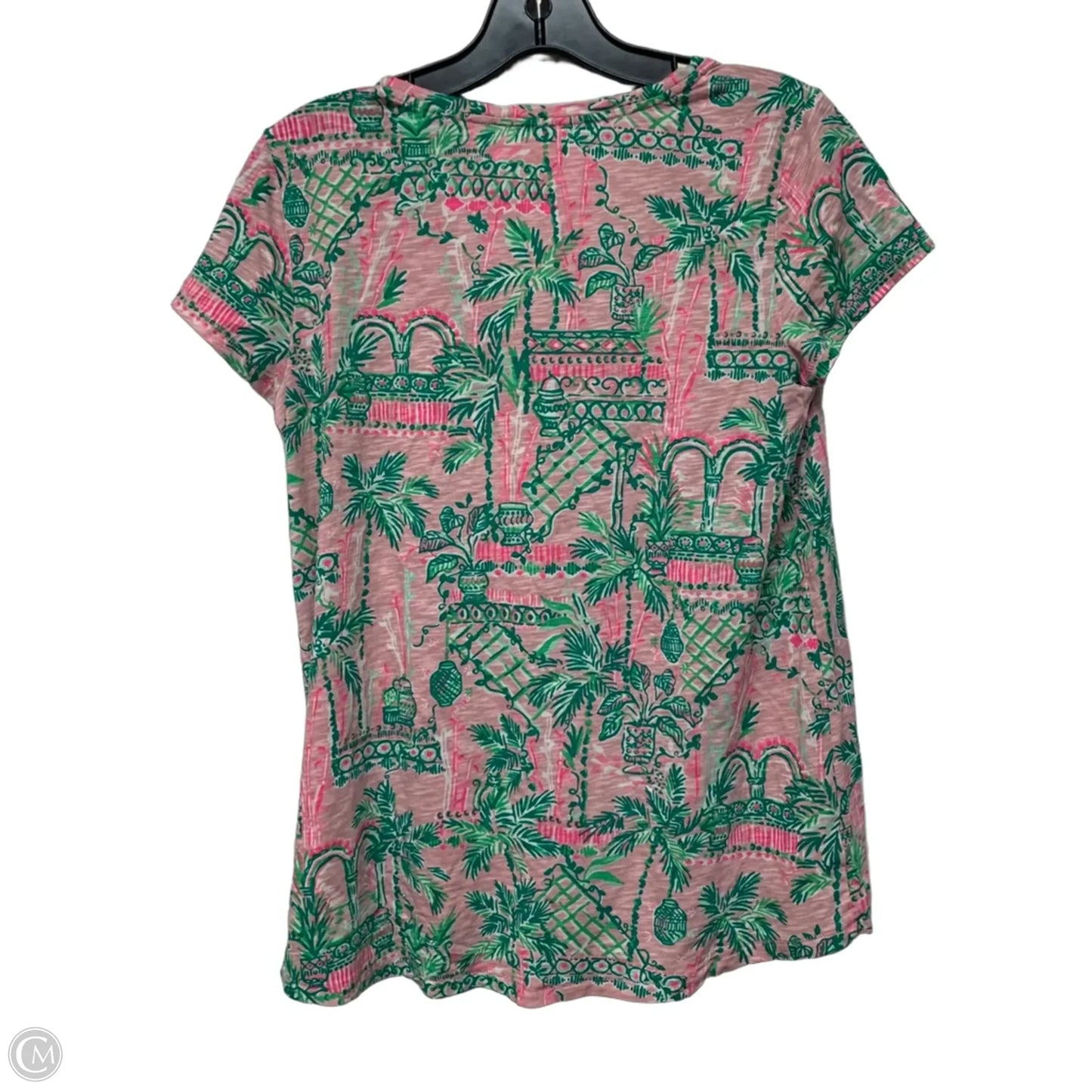 Top Short Sleeve Designer By Lilly Pulitzer In Green & Pink, Size: Xs