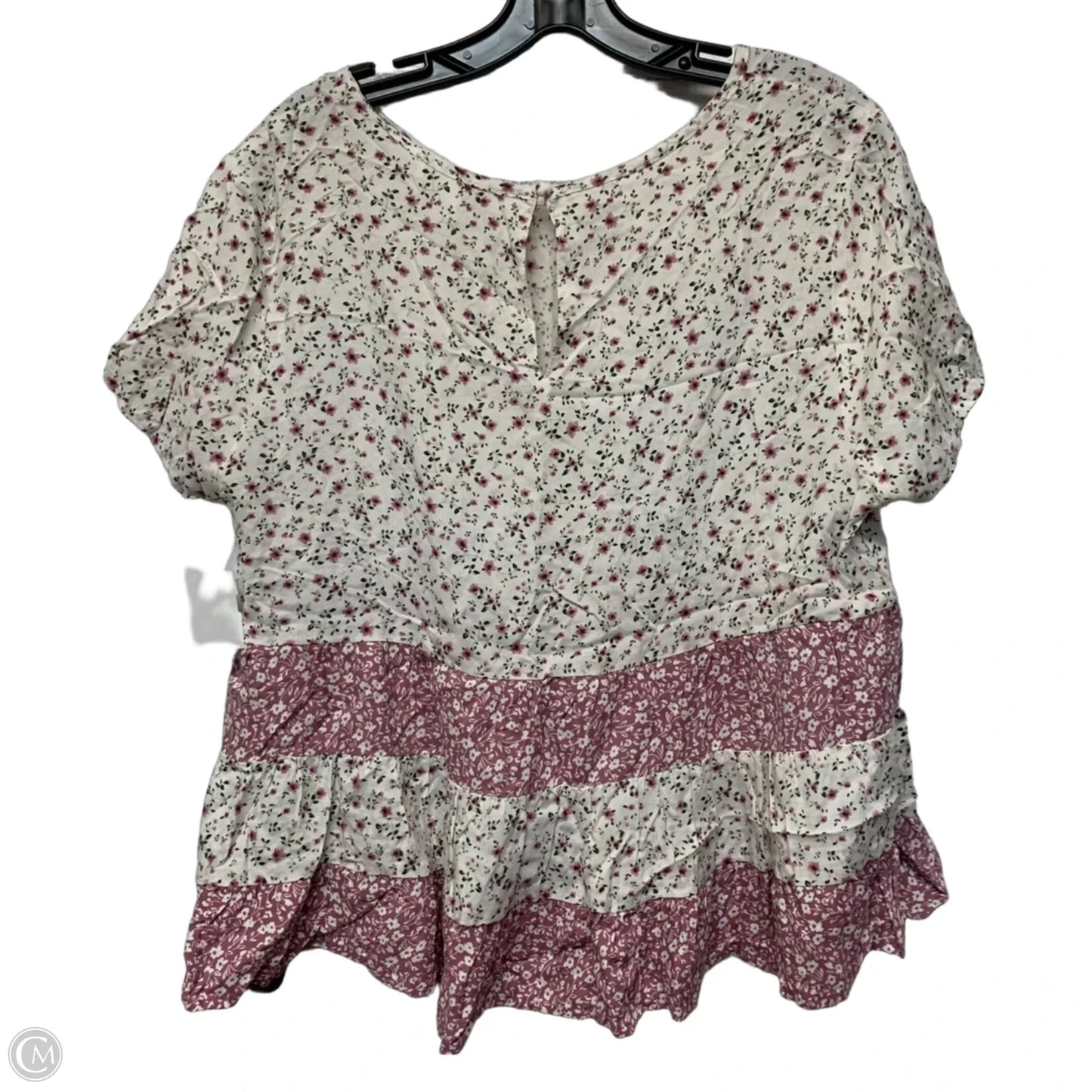 Top Short Sleeve By Planet Gold In Purple & White, Size: L